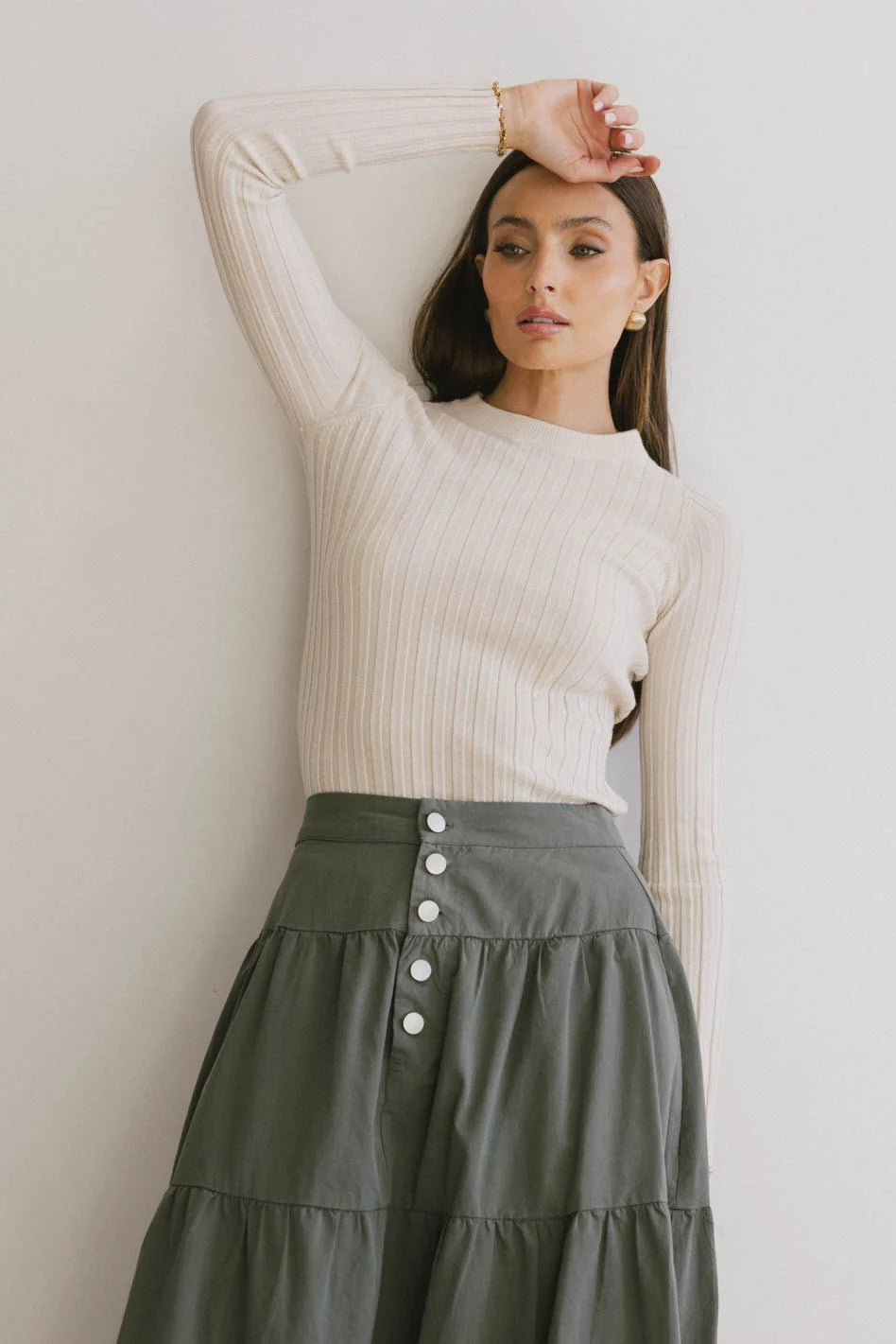 Lonnie Button Sleeve Sweater in Oatmeal - Women's Casual Knit Cardigan for Fall & Winter | Perfect for Office, Coffee Dates & Cozy Evenings