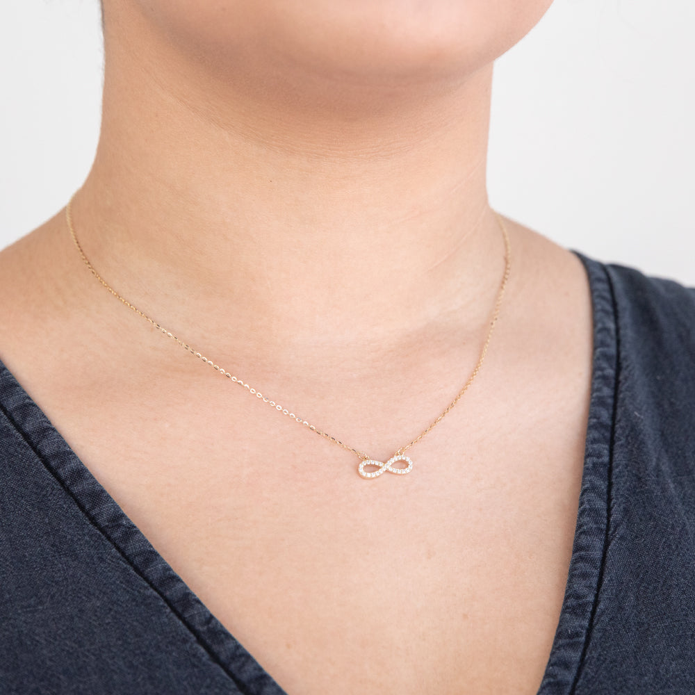 9ct Yellow Gold Everlasting Love 45cm Zirconia Infinity Necklace - Perfect for Anniversaries, Valentine's Day & Romantic Gifts