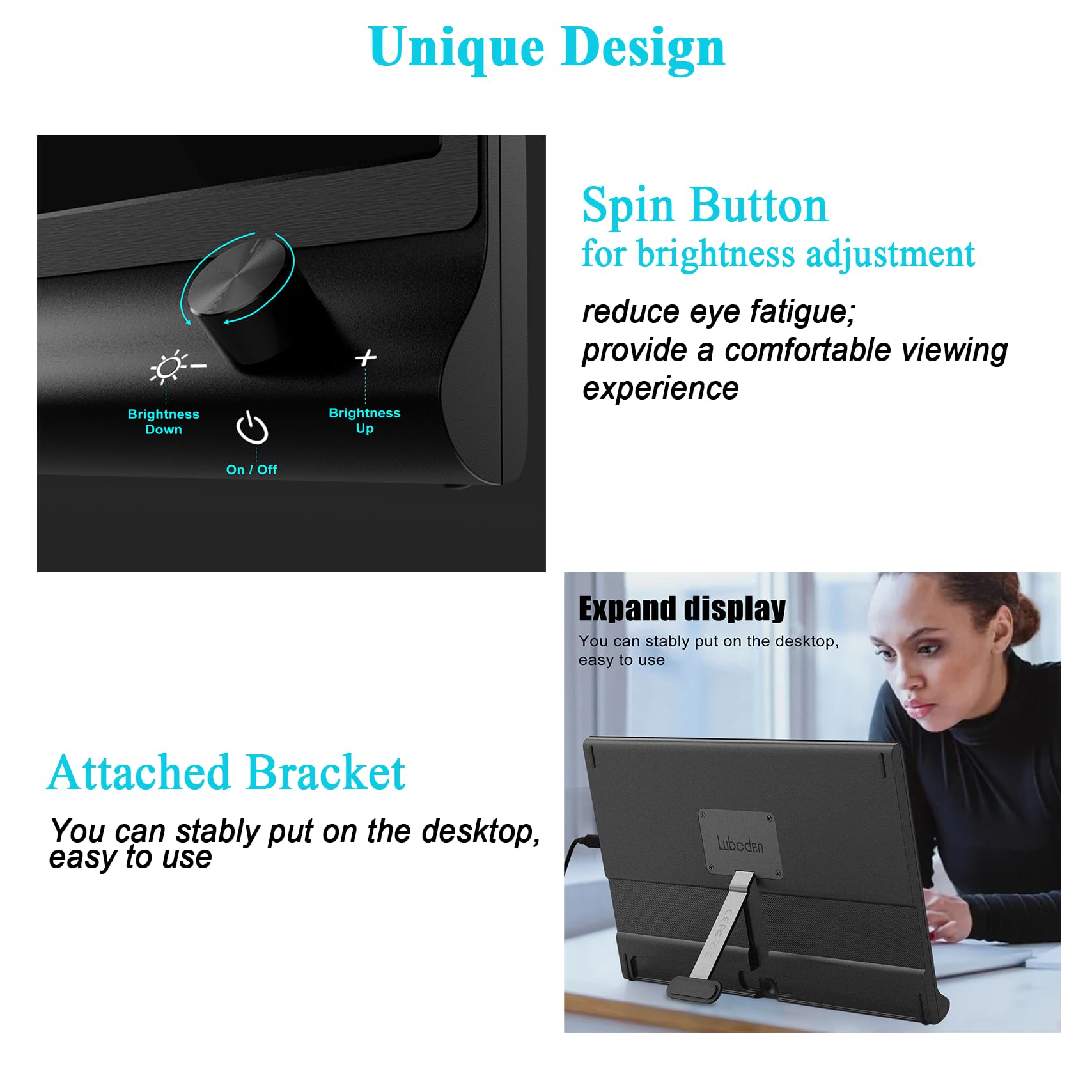 15.6 Inch Portable USB-C Monitor - 1080P FHD Laptop Screen Extender with Brightness Dial, Second Display for Mac, PC, Phone | Travel & Work from Home Setup