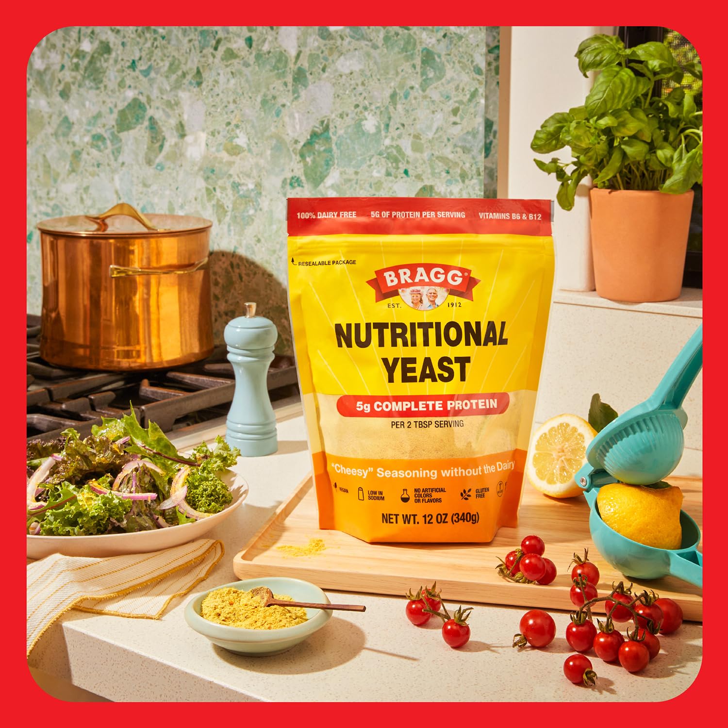 Bragg Premium Nutritional Yeast Seasoning - Vegan, Gluten-Free, High in Protein & Vitamins | Nutritious Parmesan Cheese Alternative | Original Flavor 12oz (Pack of 1) | Perfect for Popcorn, Pasta & Vegan Cooking