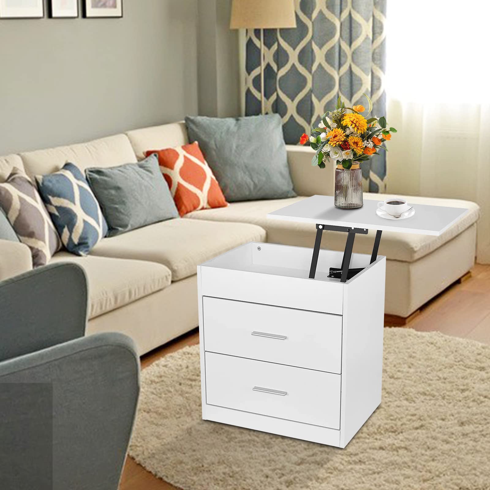 FiveShops 3-Drawer Nightstand with Open Shelf - White Wooden Bedside Table for Bedroom Storage, Compact End Table for Living Room, Dorm, or Office (1PC)