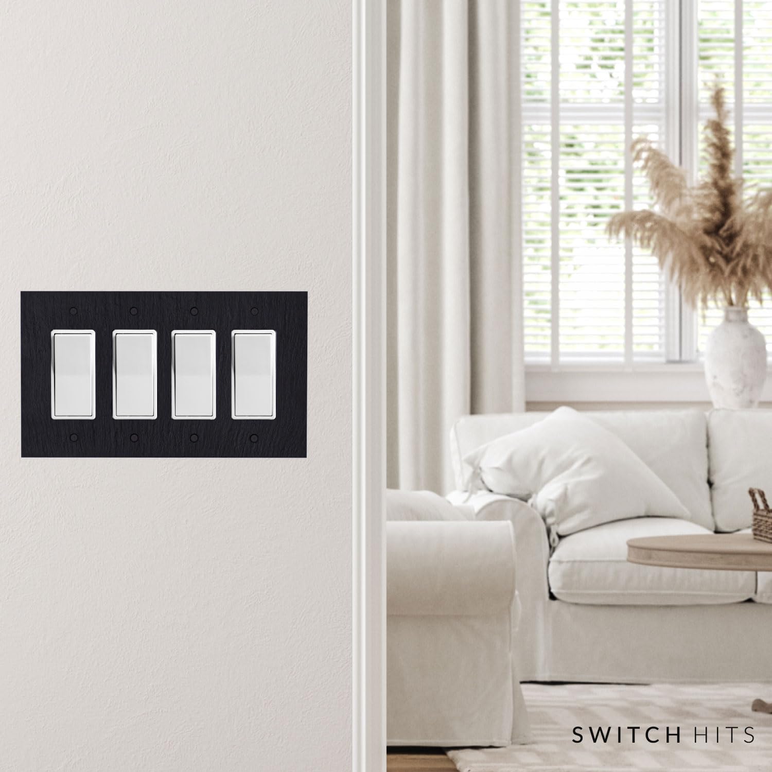 4 Gang GFCI Rocker Switch Plate Outlet Wall Cover - Decora Quad Decorator Light Switch Faceplate in Vermont Slate Charcoal (8.5” W x 5” H) - Perfect for Home Renovation, Office Upgrade & Commercial Spaces