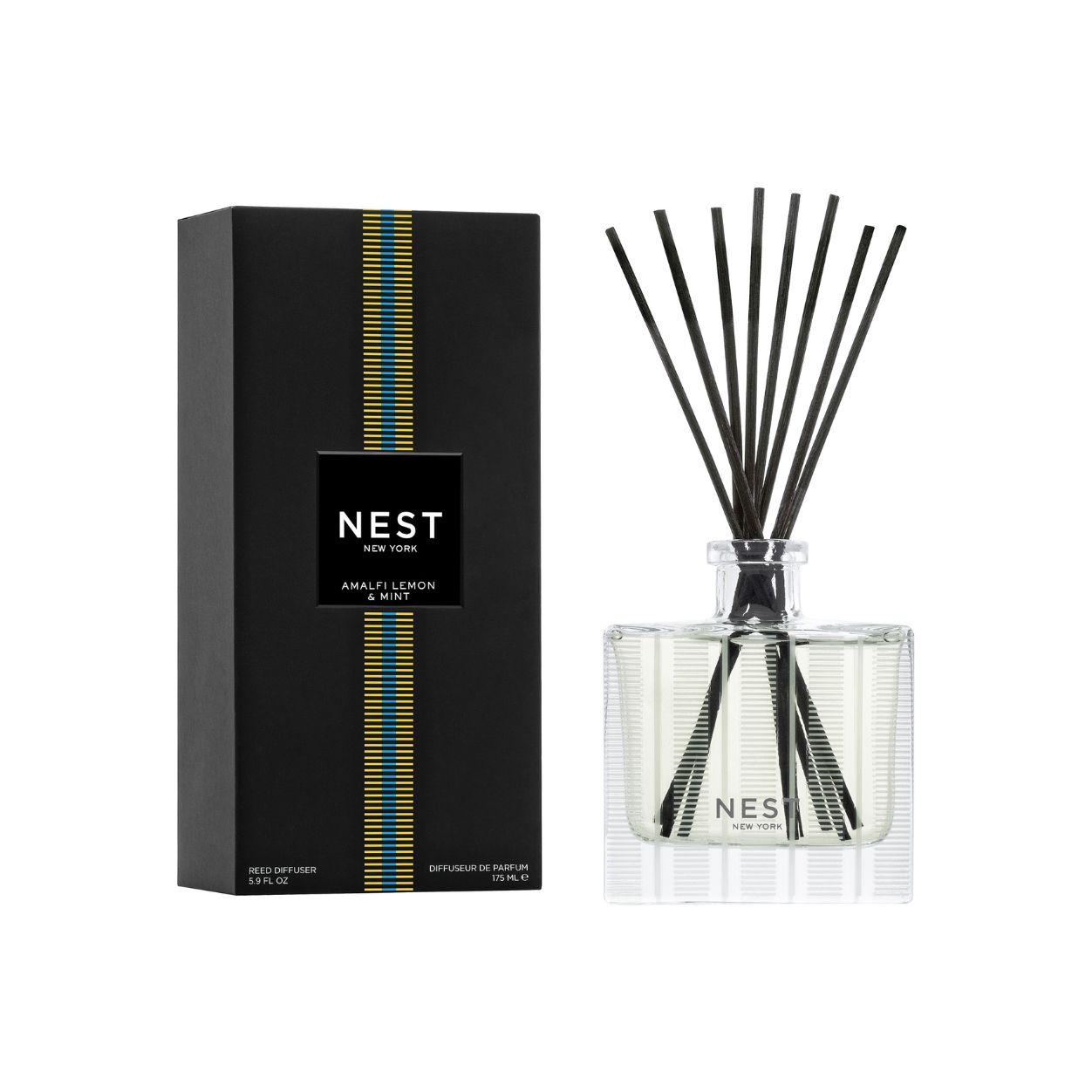 Amalfi Lemon & Mint Reed Diffuser - Natural Home Fragrance Oil for Living Room, Bedroom & Office - Long Lasting Aromatherapy Essential Oil Set