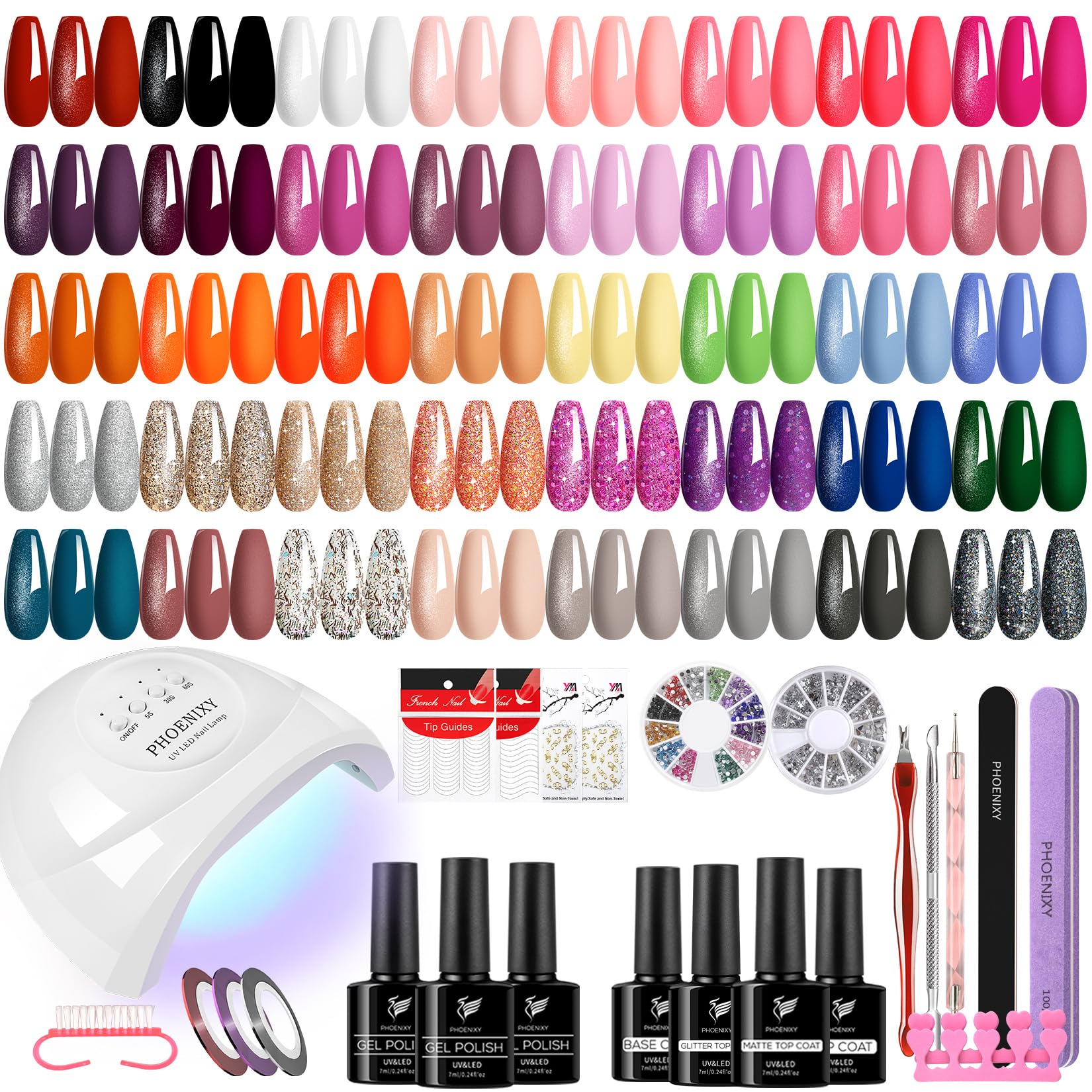 PHOENIXY 61 PCS Gel Nail Polish Kit with UV Light - 40 Colors Soak Off Gel Polish Set, Base & Top Coat, Manicure Starter Kit for DIY Nails at Home - Perfect Gift for Women & Nail Art Lovers
