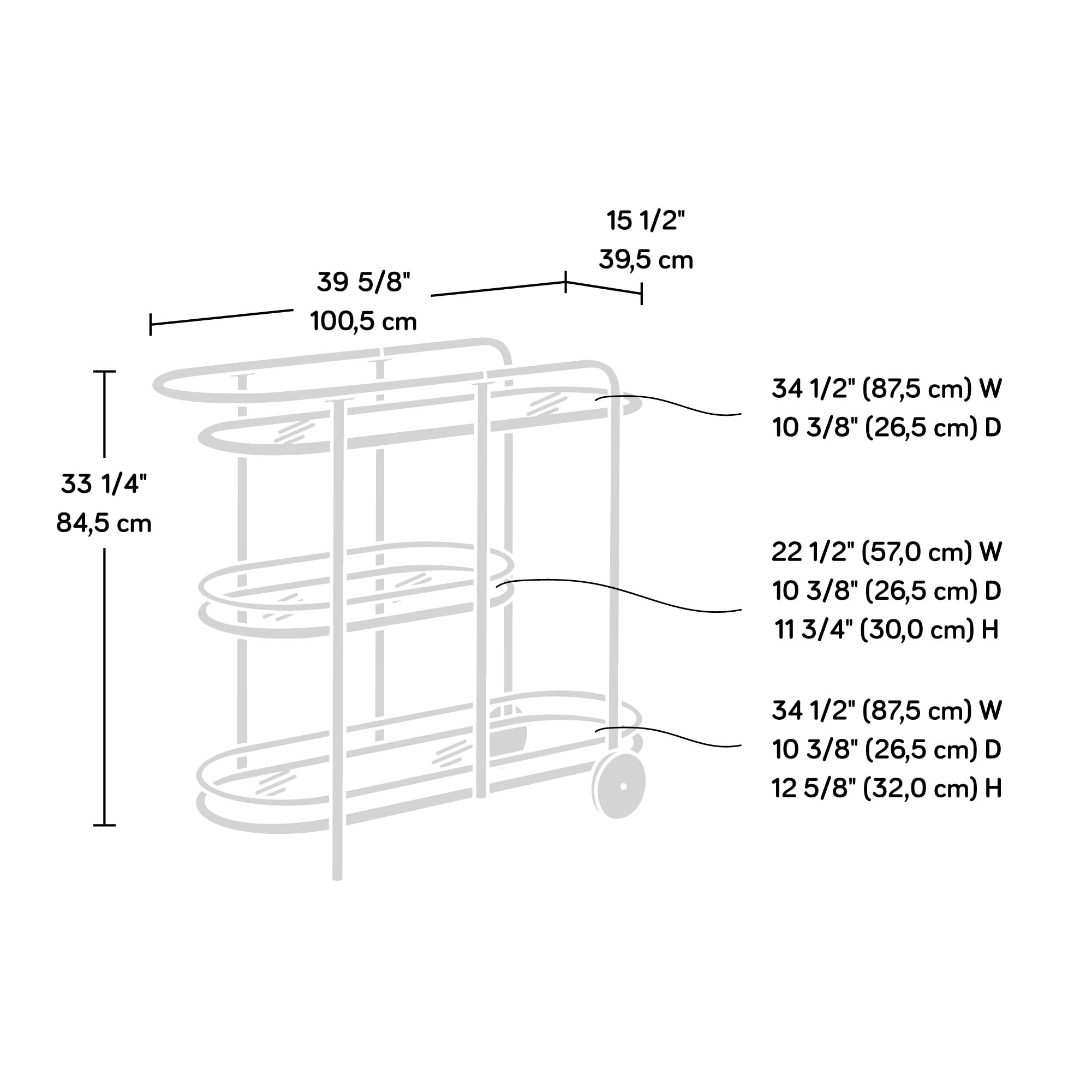 Sauder Coral Cape Bar Cart - Black Metal & Glass Rolling Drink Cart for Home, Kitchen, or Party - Perfect for Serving Cocktails, Wine, and Beverages