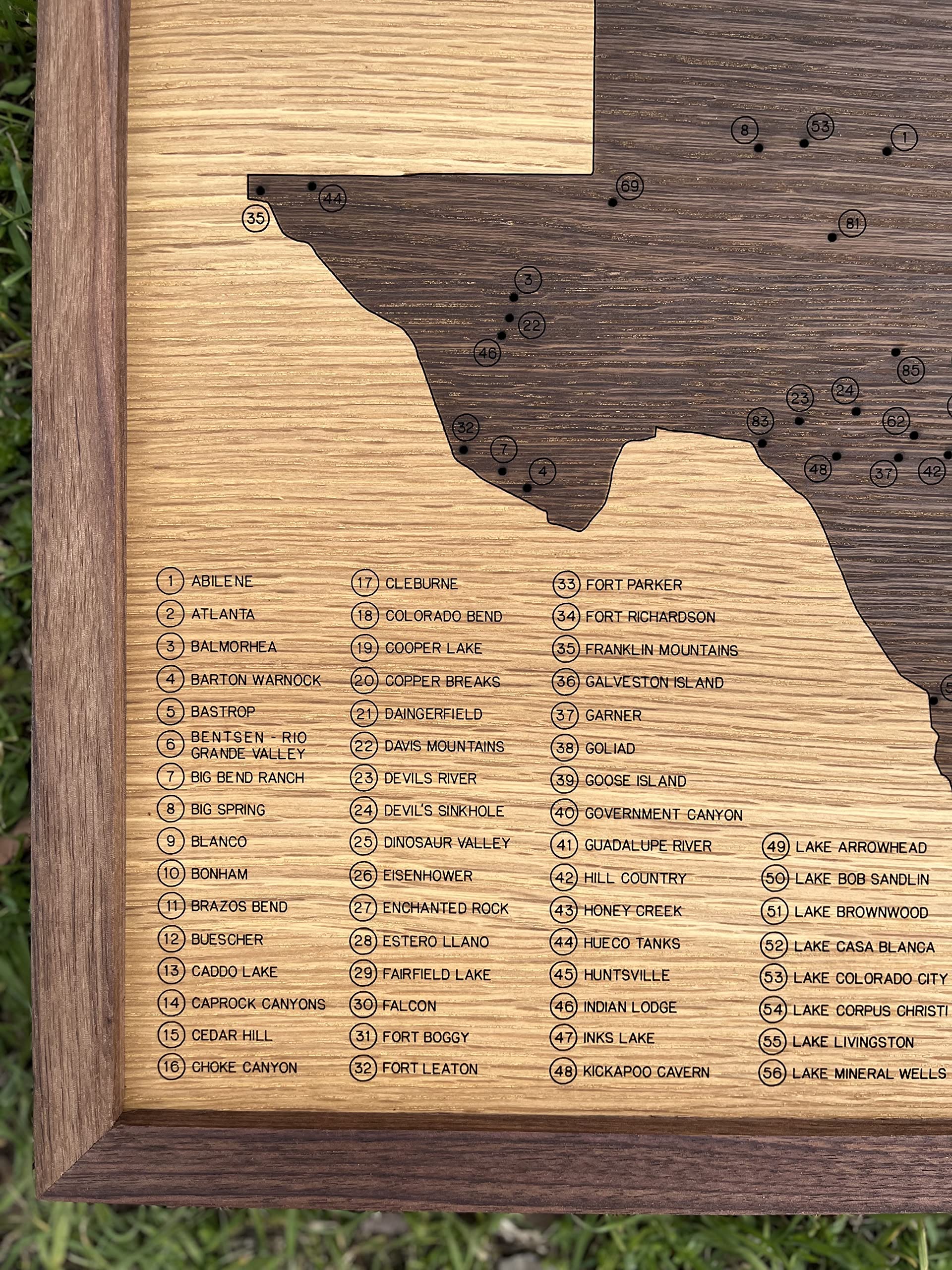 Texas State Parks Push Pin Map - Framed Wooden Travel Tracker for Texas Parks & Wildlife System with Brass Pins - Perfect for Road Trips, Camping Gifts & Adventure Decor