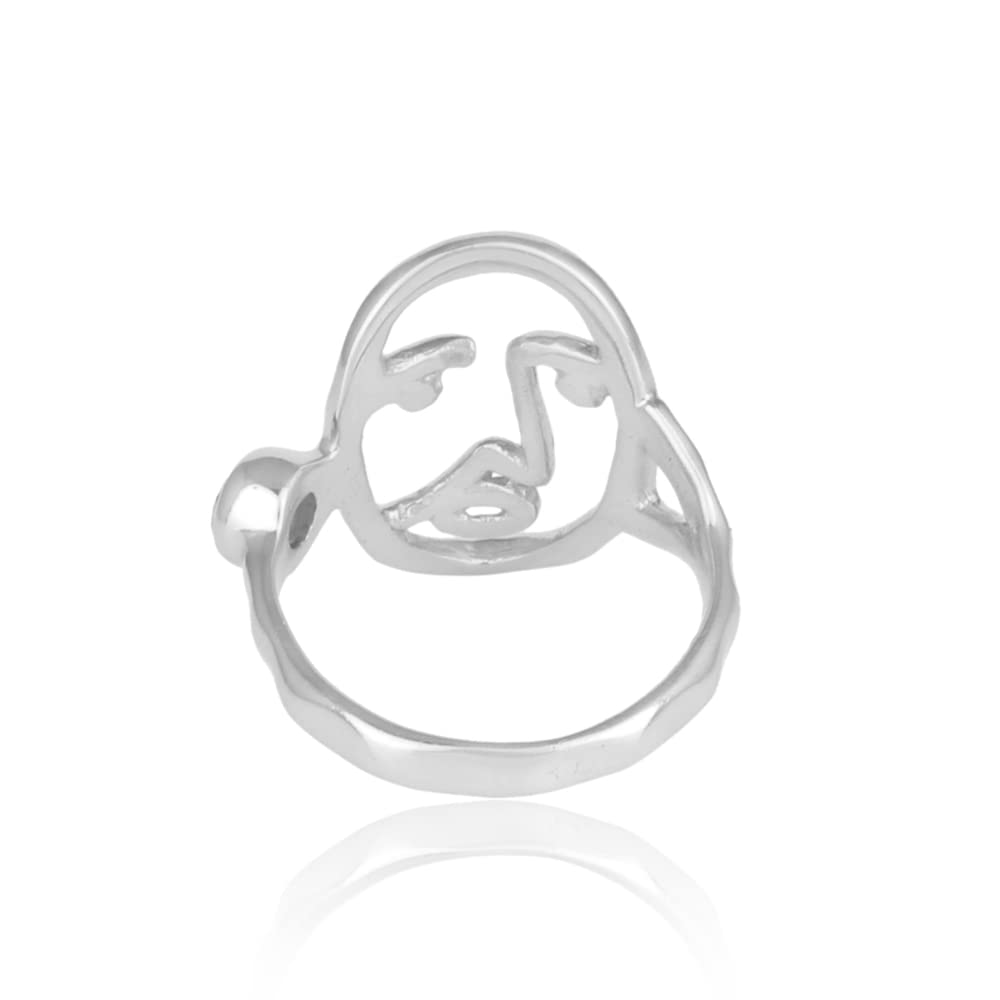 Minimalist Picasso Face Sterling Silver Ring with Labradorite Gemstone - Handmade Abstract Geometric Ring for Women, Boho Chic Jewelry Gift for Her, Perfect for Casual Wear, Parties & Special Occasions (Size 10)
