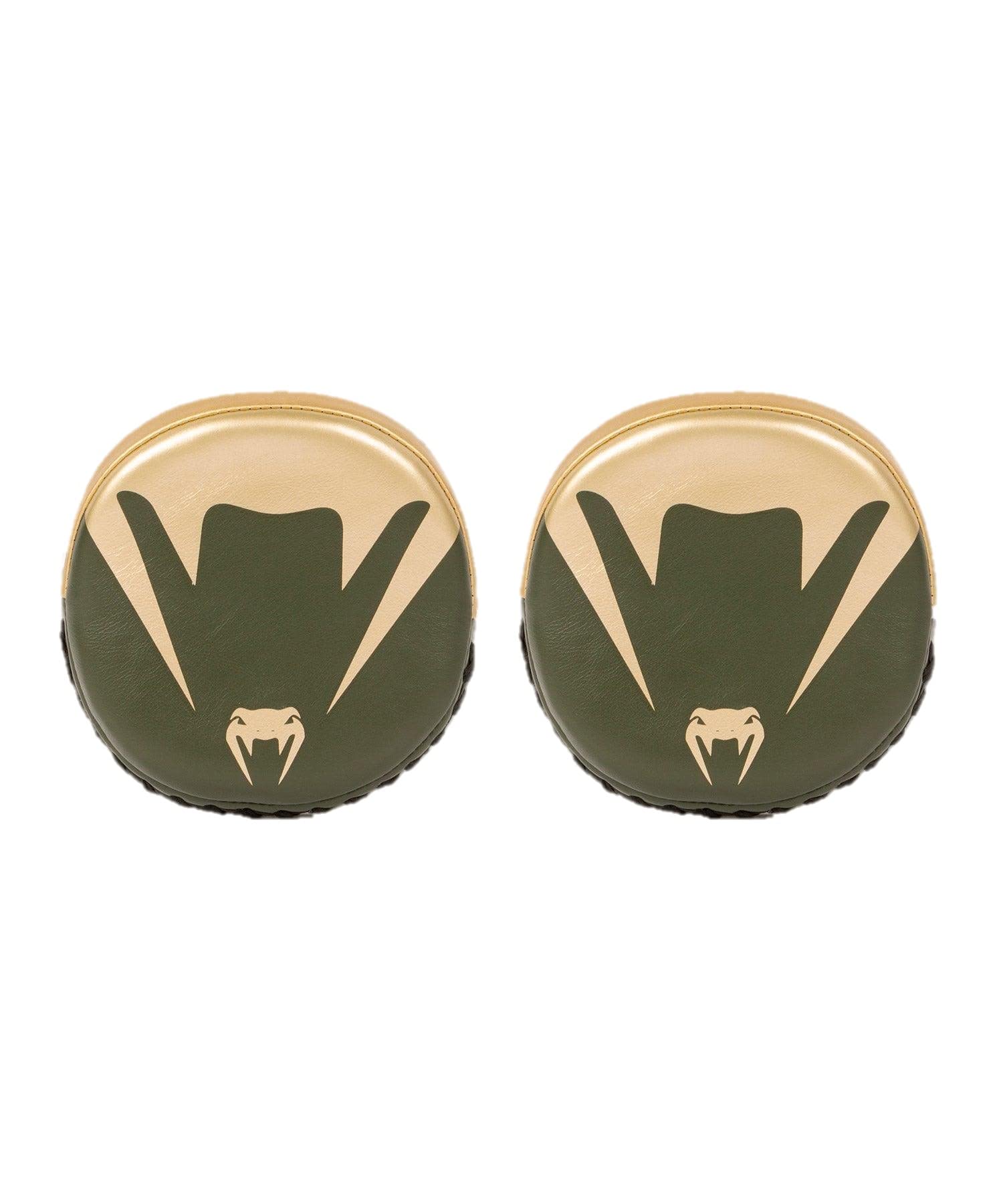 Venum Pro Boxing Mini Curved Punch Mitts (Pair) - Khaki/Gold | MMA Training Gloves for Speed & Accuracy | Perfect for Boxing Drills, Pad Work & Combat Sports Training