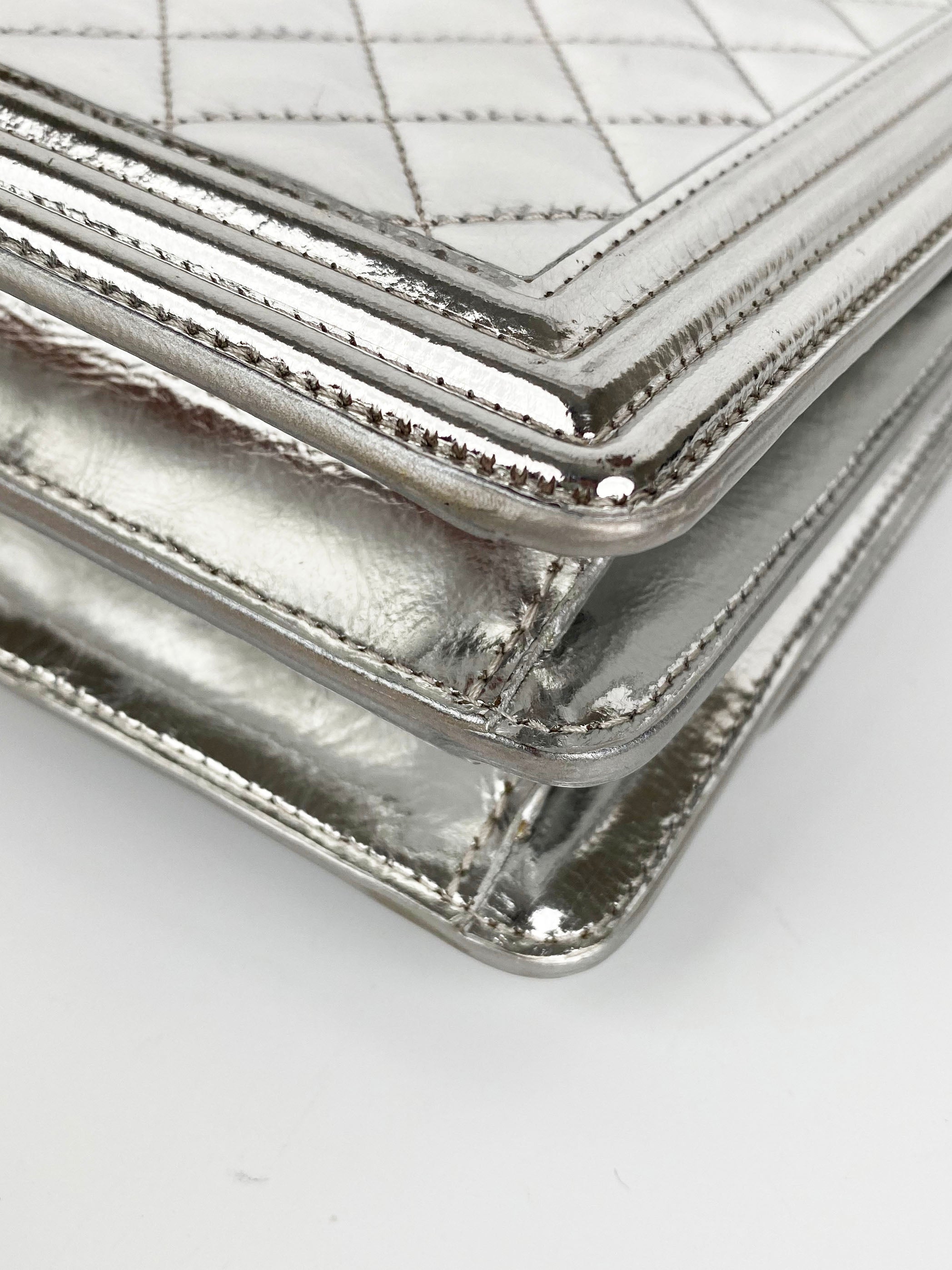 Chanel North South Silver Boy Bag - Luxury Designer Crossbody Bag for Women | Perfect for Evening Parties, Date Nights & Special Occasions