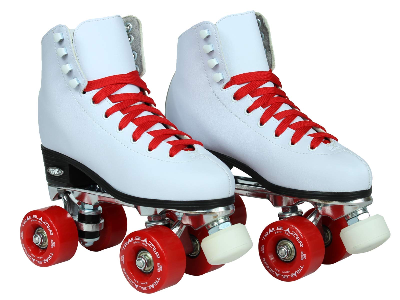Epic Skates Classic White Roller Skates with Red Wheels - Perfect for Outdoor Skating, Rink Fun & Fitness