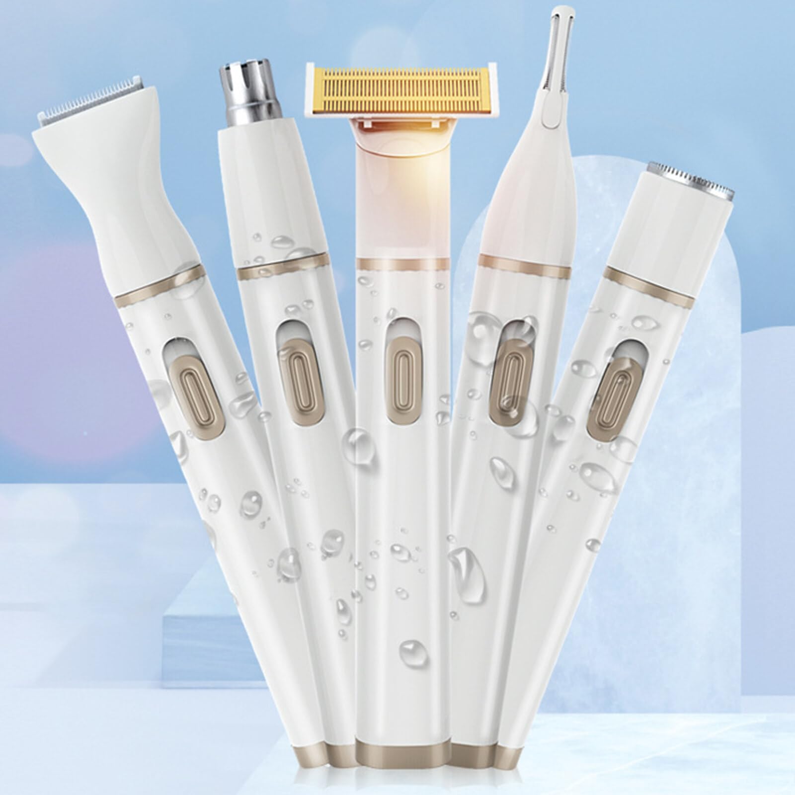 5-in-1 Electric Bikini Trimmer for Women - Waterproof Pubic Hair Shaver, Facial Hair Remover & Nose Trimmer with Replaceable Blades | Rechargeable Women's Grooming Kit for Smooth Skin at Home & Travel