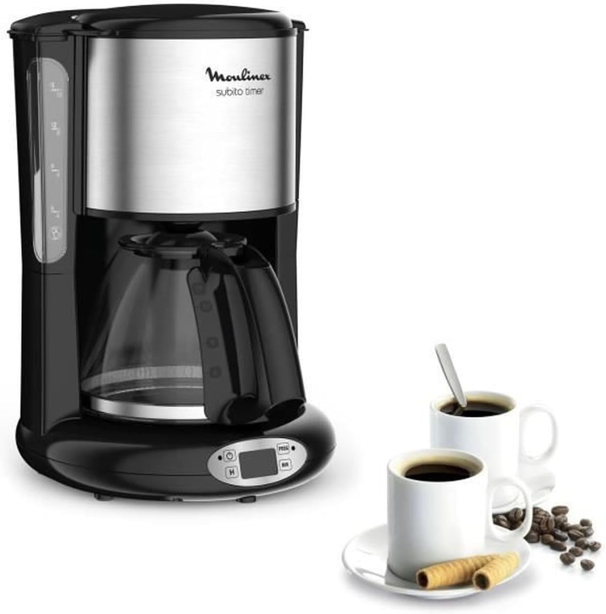 Moulinex Subito FG362810 Programmable Coffee Maker with Timer - Stainless Steel/Black - Perfect for Home, Office & Kitchen Use