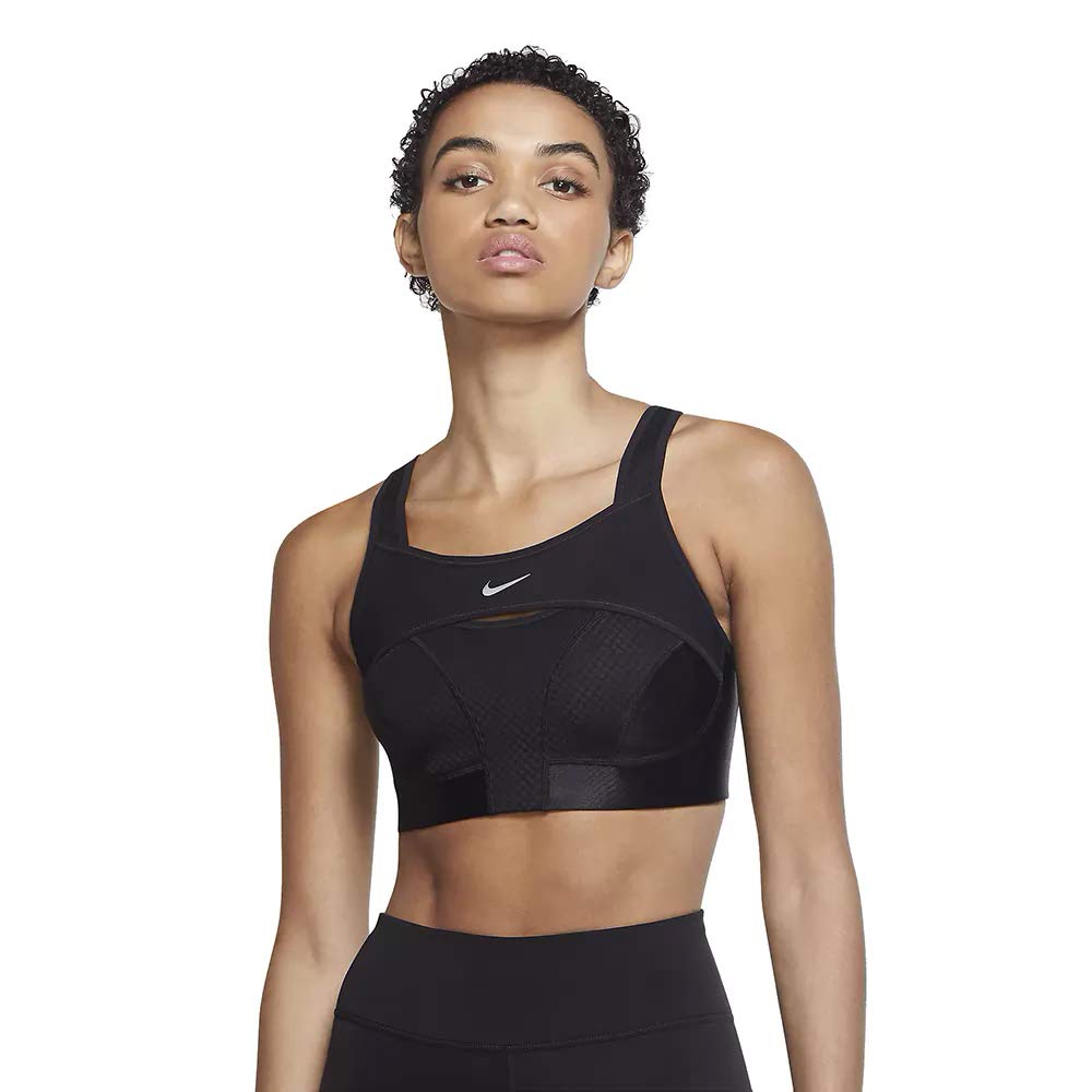 Nike Women's Alpha High Support Sports Bra - Moisture-Wicking Nylon/Spandex Blend for Running, Yoga & Gym Workouts - CU7508 Black (Small)
