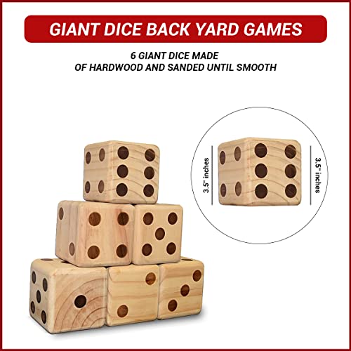 Bolaball 3.5 Inch Giant Wooden Yard Dice Set - 6 Large Outdoor Dice with Carry Bag for BBQ, Parties, Backyard Games, Beach & Lawn Activities - Perfect for Family Gatherings, Tailgating, and Camping Fun