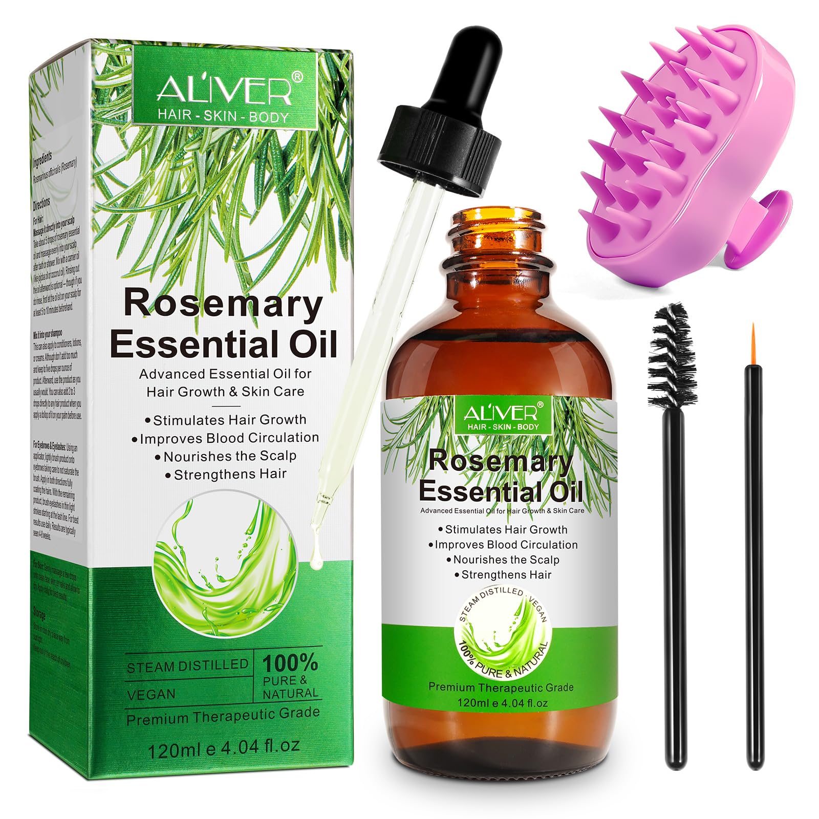 Rosemary Oil for Hair Growth & Scalp Care - 120ml Hair Treatment with Massage Comb, Reduces Hair Loss & Stimulates Growth, Nourishes Scalp - Perfect for Daily Hair Care & Thinning Hair Solutions