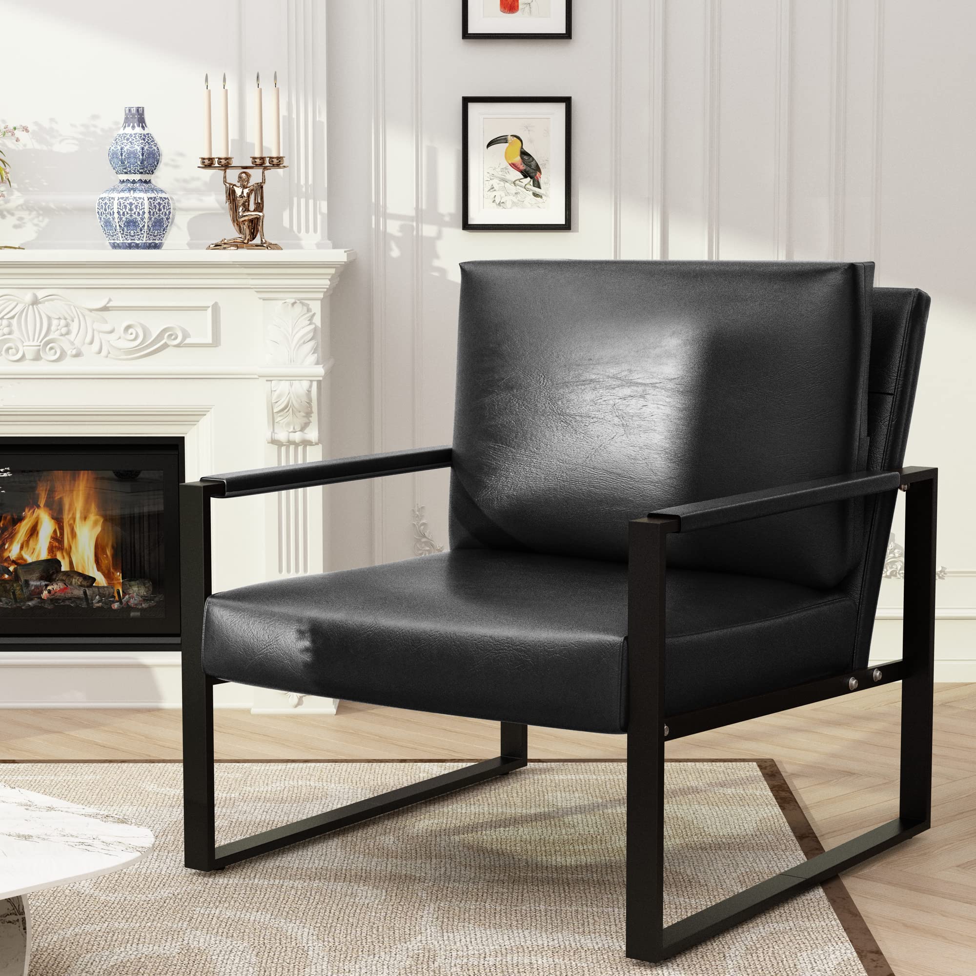 Recaceik Set of 2 Modern PU Leather Accent Chairs with Ergonomic Cushions - Sturdy Metal Frame Armchairs with Anti-Scratch Foot Pads for Living Room, Lounge, Office & Waiting Areas