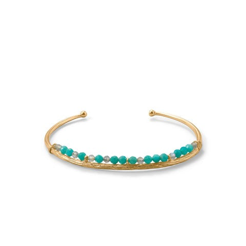 14K Gold Plated Amazonite & Labradorite Cuff Bracelet for Women - Elegant Boho Jewelry for Parties, Weddings & Everyday Wear