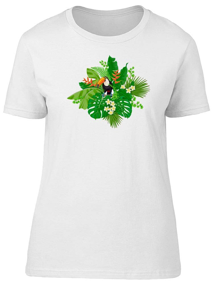 Women's Green Toucan Tropical Plants T-Shirt - Soft Cotton Tee for Casual Wear, Vacation & Summer Outfits