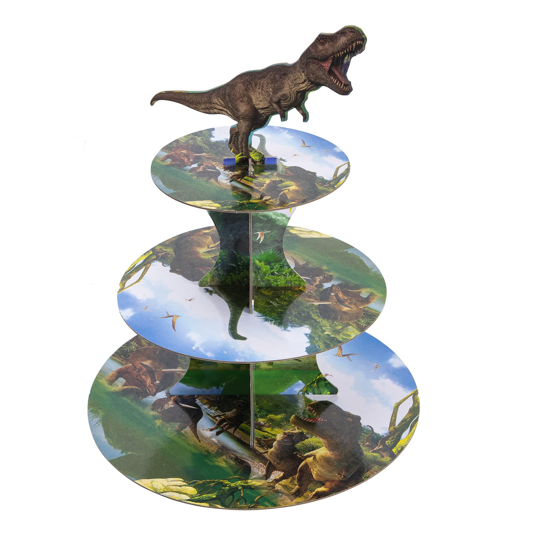 3-Tier Dinosaur Cupcake Stand for Birthday Parties - Holds 24 Cupcakes | Dinosaur Theme Party Decor for Boys & Kids | Perfect for Birthday Cakes, Desserts & Sweet Table Displays