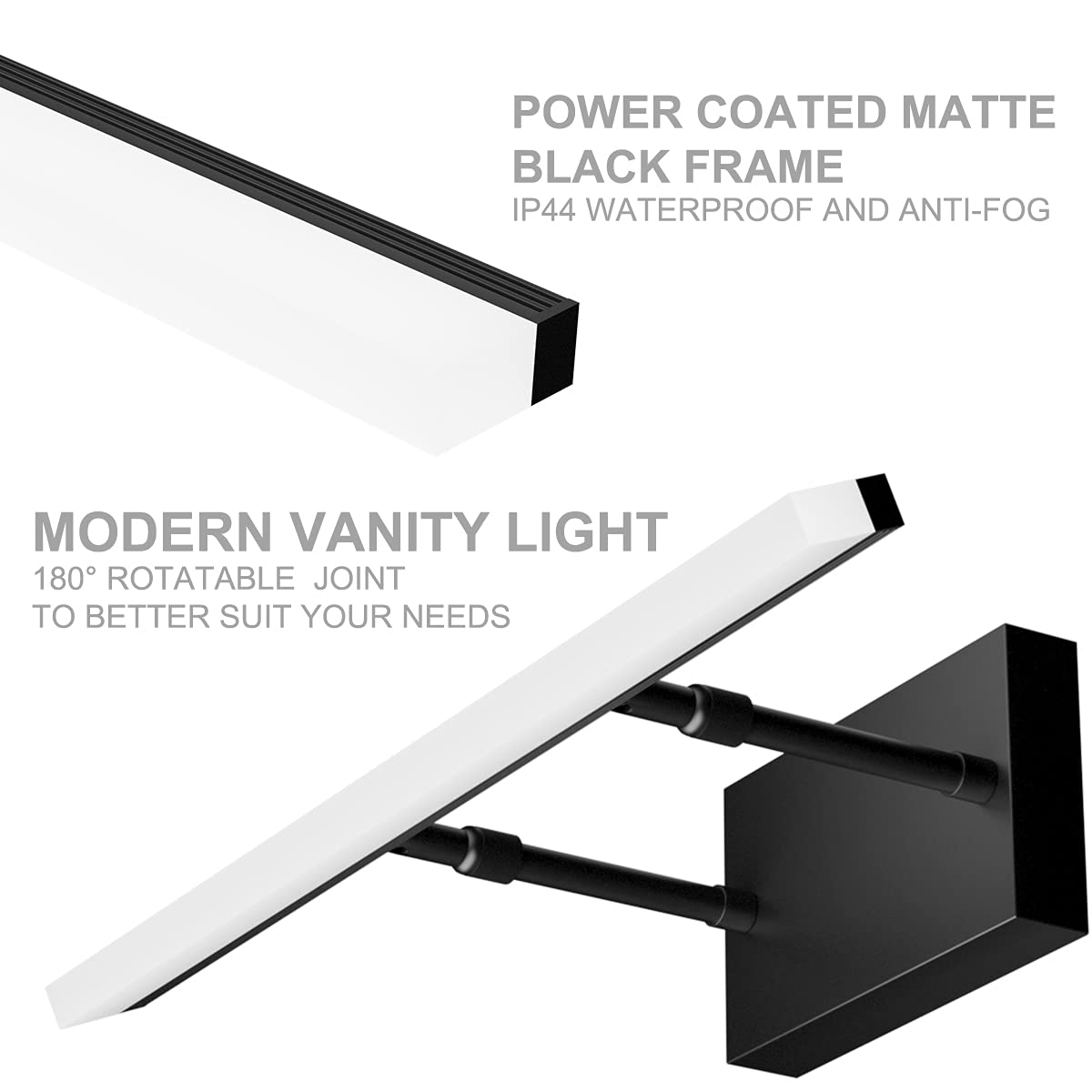 Aipsun 19.7 Inch Modern Black LED Vanity Light - Adjustable Bathroom Light Fixture with Rotatable Arms, 5500K Daylight - Perfect for Mirror Lighting, Makeup Vanity, and Modern Bathroom Decor