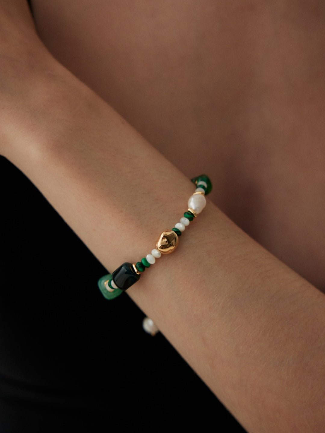 Multielement Bracelet with Malachite Pearls & Green Onyx - Elegant Boho Jewelry for Women, Perfect for Yoga, Meditation & Spiritual Healing