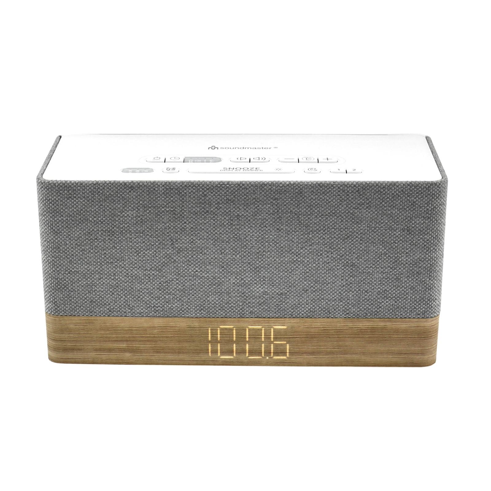 Soundmaster UR630WE Bluetooth Clock Radio with FM, AUX Input & Wake Up Alarm - Grey & Brown - Perfect for Bedroom, Office, and Travel Use