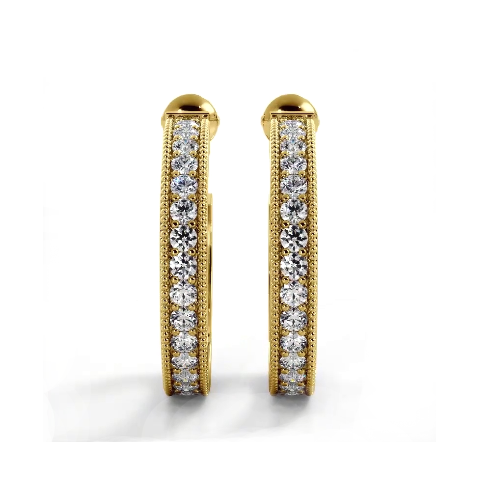 1.0 Carat Round Diamond Milgrain Accent Hoop Earrings - Elegant Dangle Earrings for Women, Perfect for Weddings, Parties & Special Occasions