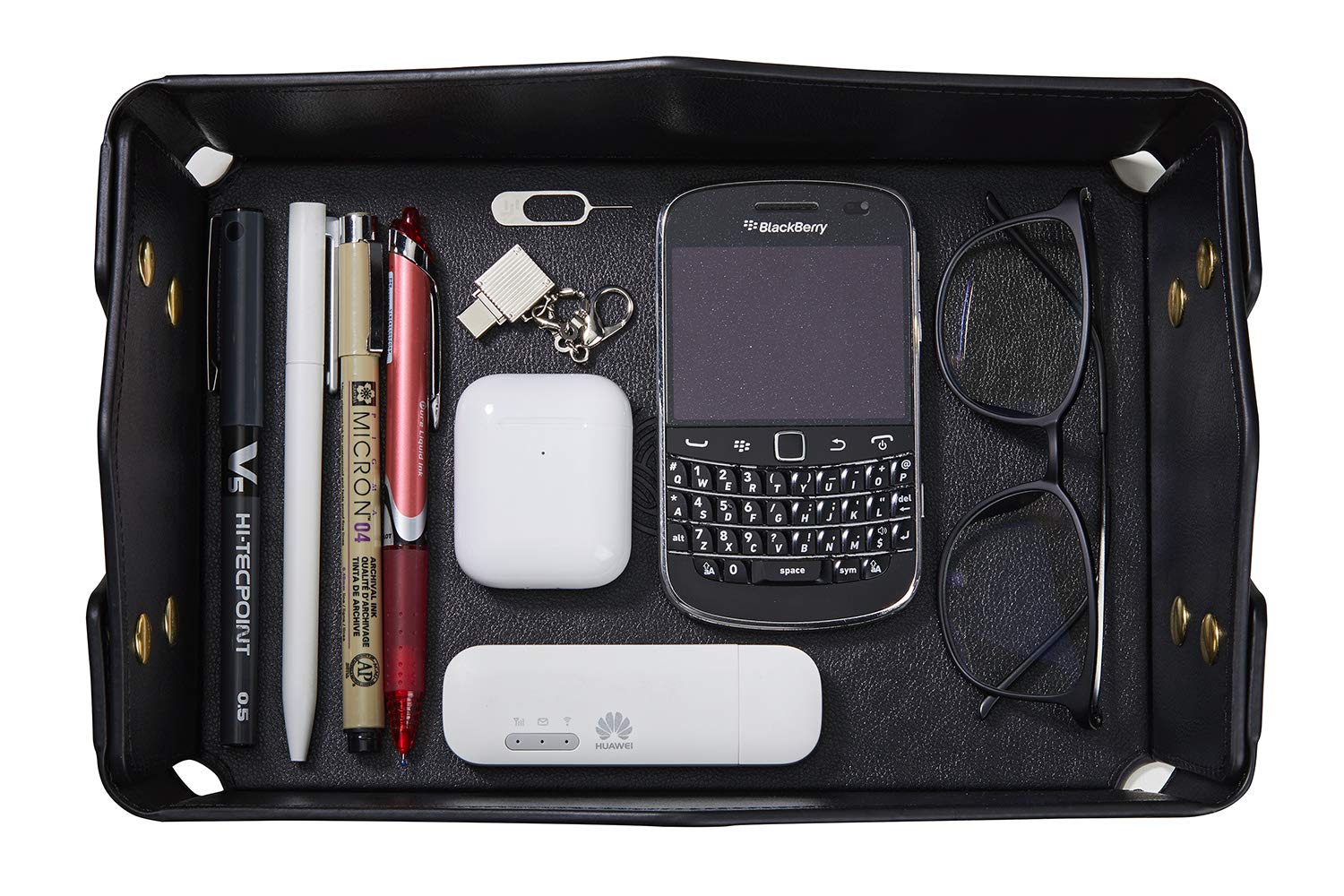 Premium PU Leather Valet Tray - Jewelry Organizer & Storage Tray for Keys, Wallet, Coins | Bedside Nightstand Organizer | Travel Essentials & Home Decor (Black) - Perfect for Bedroom, Office & Hotel Use
