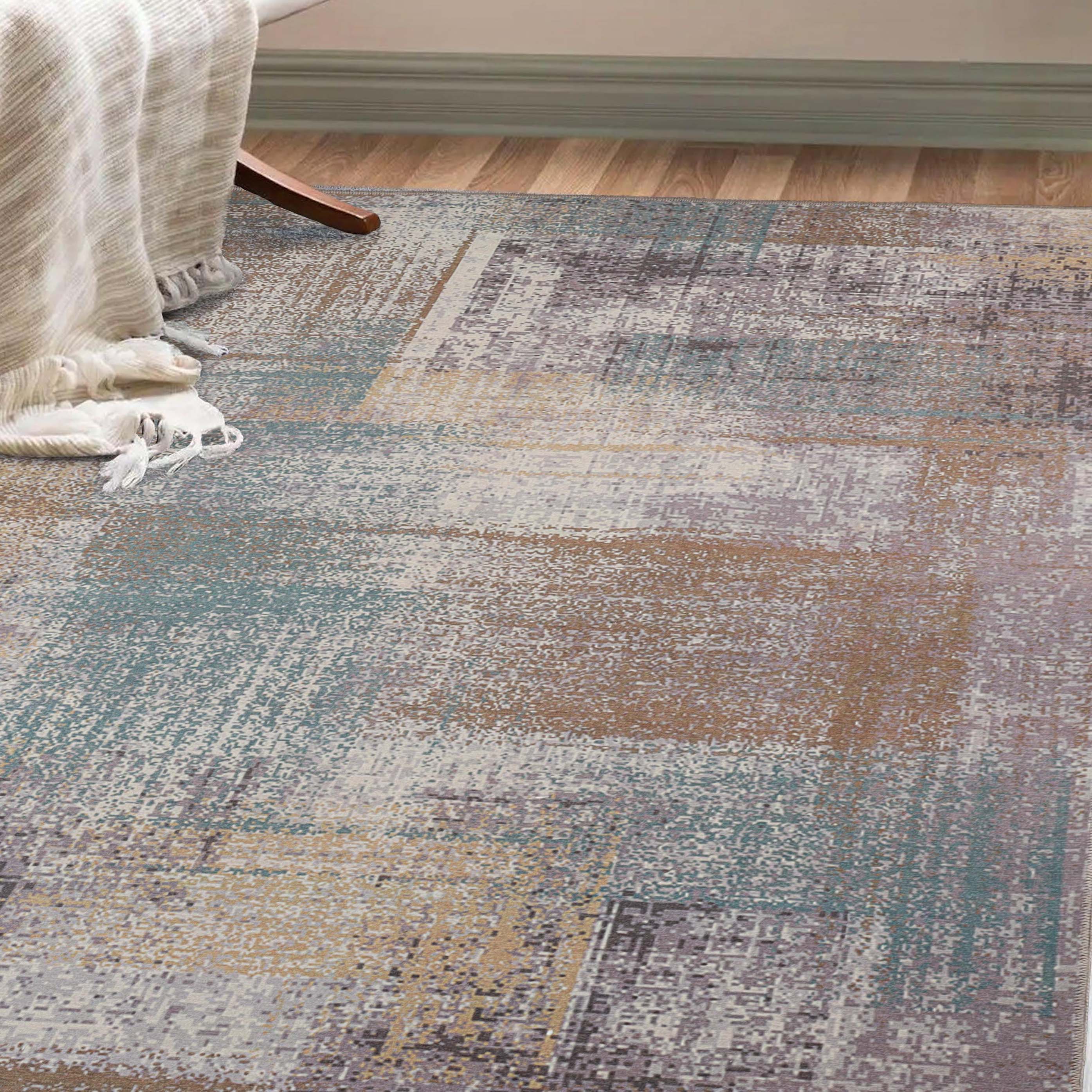 Stylish Ara Modern Patchwork Non-Slip Washable Indoor Area Rug - Perfect for Living Room, Bedroom, or Hallway Runner