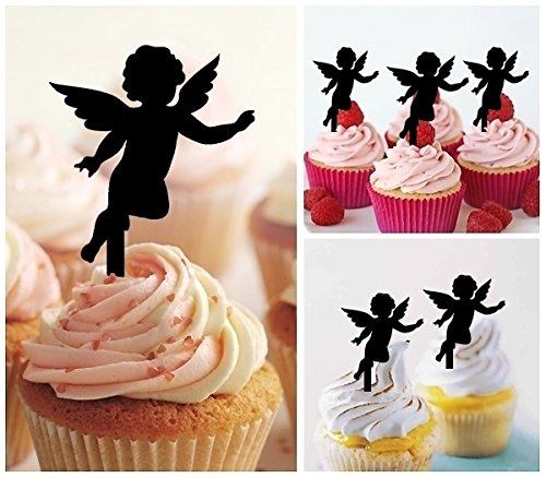 Cupid Angel of Love Silhouette Acrylic Cupcake Toppers - 10pcs for Wedding, Birthday & Party Decorations | Romantic Dessert Toppers for Cakes, Cupcakes & Sweet Tables