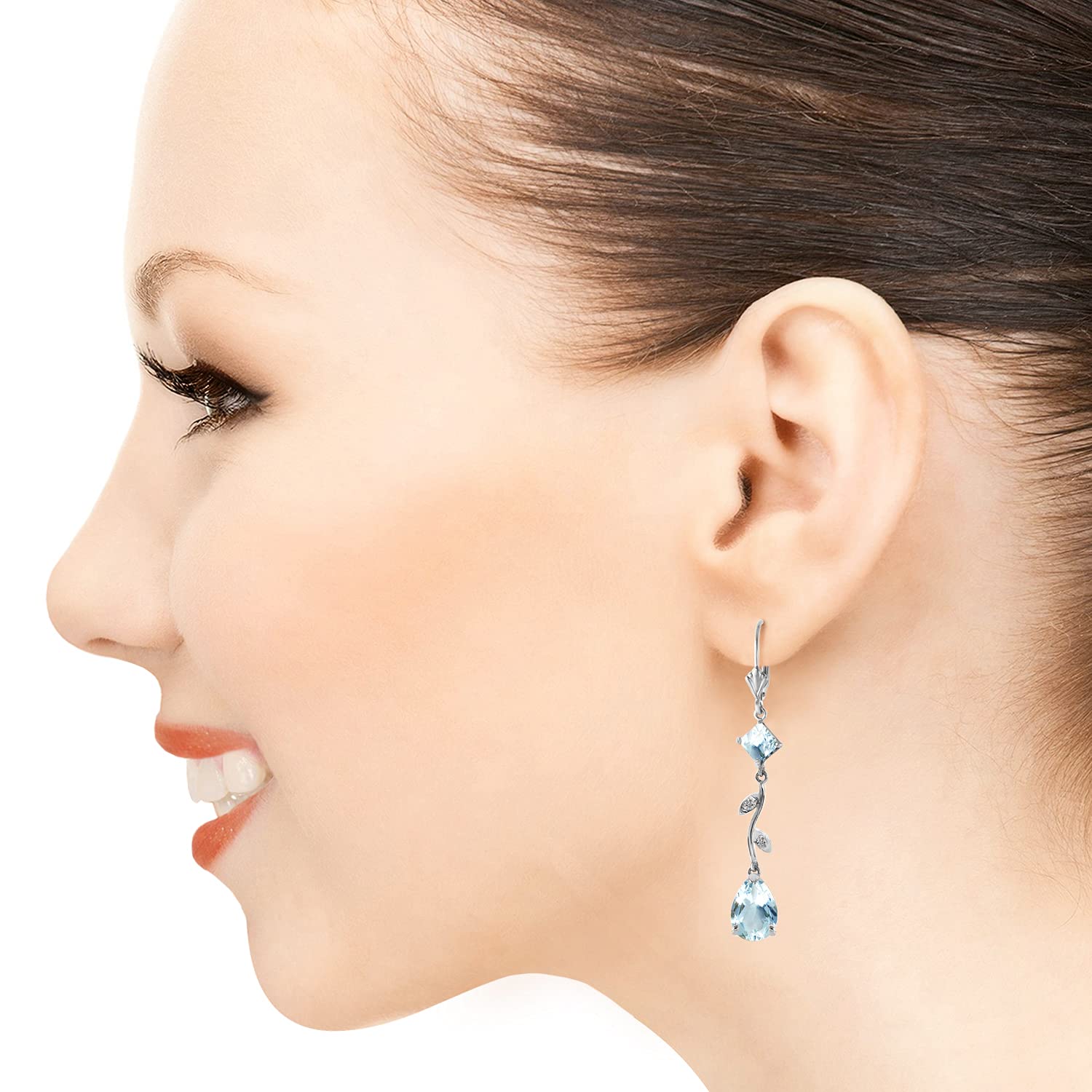 14K White Gold Diamond & Aquamarine Chandelier Earrings for Women | Elegant Dangle Drop Earrings for Weddings, Parties & Special Occasions