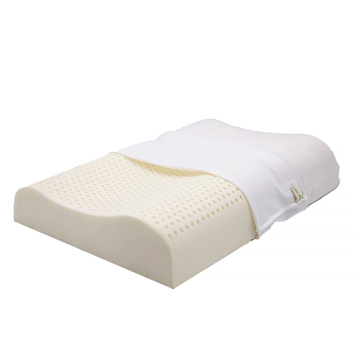 Organic Contour Latex Pillow with GOTS & GOLS Certified Organic Cotton Cover - Firm Support for Neck Pain Relief & Head Alignment - Ideal for Side & Back Sleepers - Perfect for Home, Office & Travel Use