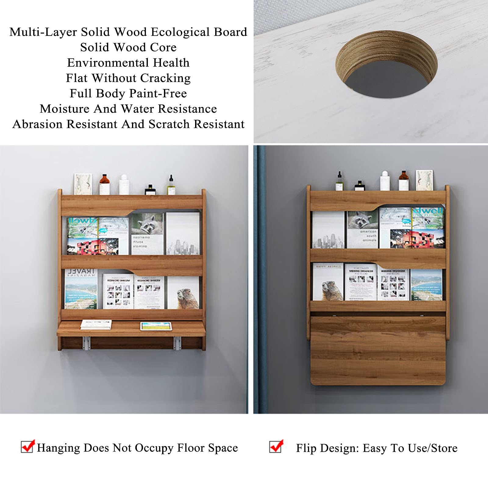 Foldable Wall Mounted Computer Desk - 3-Tier White Hanging Workstation, Space-Saving Narrow Design (640x900x600mm) - Perfect for Small Apartments, Home Offices & Dorm Rooms