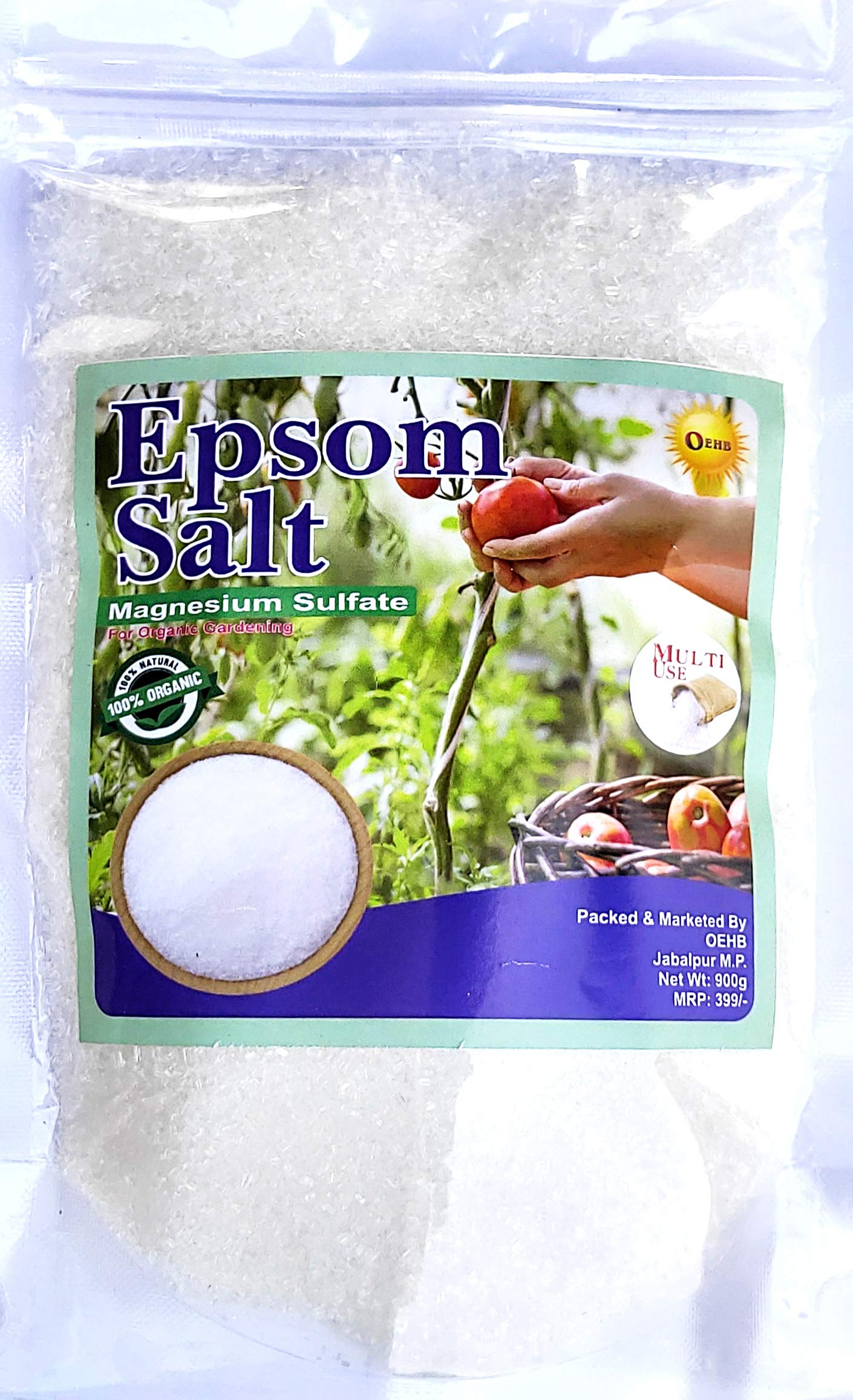 OEHB Epsom Bath Salt for Muscle Relief & Pain Relief - 900g Magnesium Sulfate Crystals - Soothe Sore Muscles, Reduce Stress & Improve Sleep - Perfect for Post-Workout Recovery & Relaxing Baths