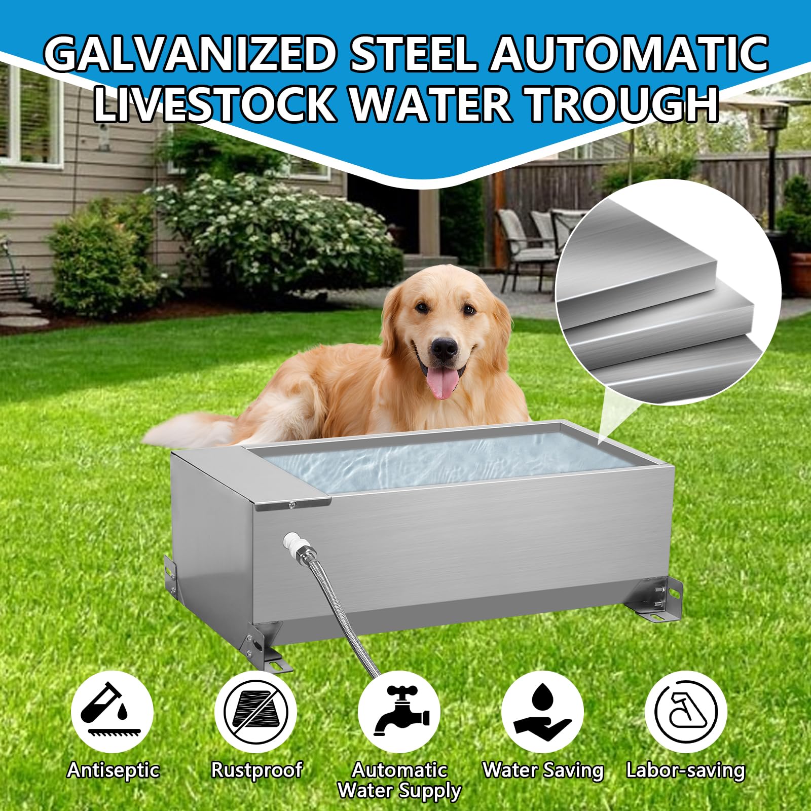 **Automatic Self-Filling Livestock Water Trough – Large Capacity Metal Water Bowl with Float Valve for Dogs, Horses, Goats, Pigs, Cows & Deer – Ideal for Farms, Ranches, and Pet Hydration**
