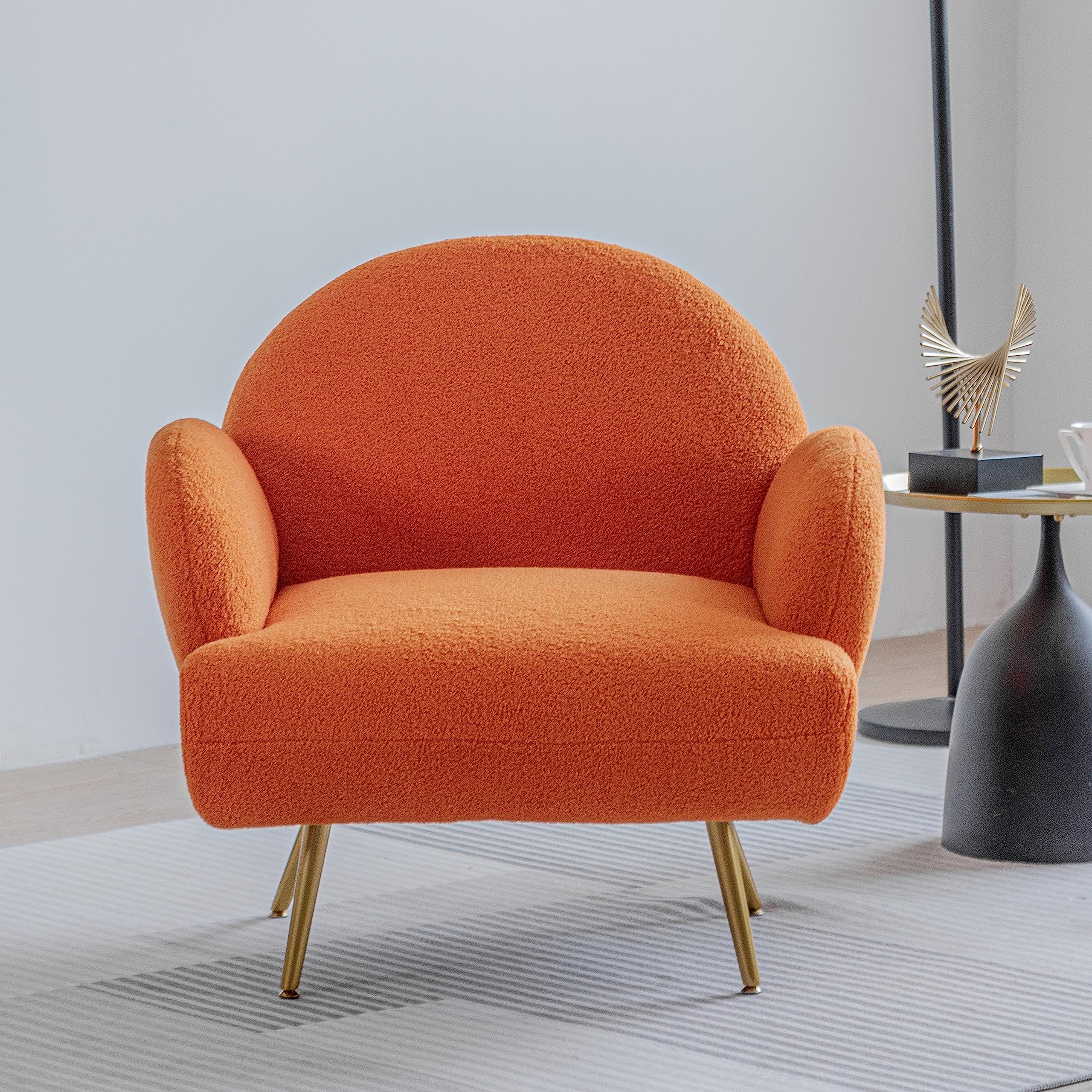 EDWELL Orange Sherpa Accent Chair - Modern Tufted Boucle Upholstered Armchair with Metal Legs for Living Room & Bedroom | Cozy Reading Chair, Lounge Chair for Home Office & Nursery Decor