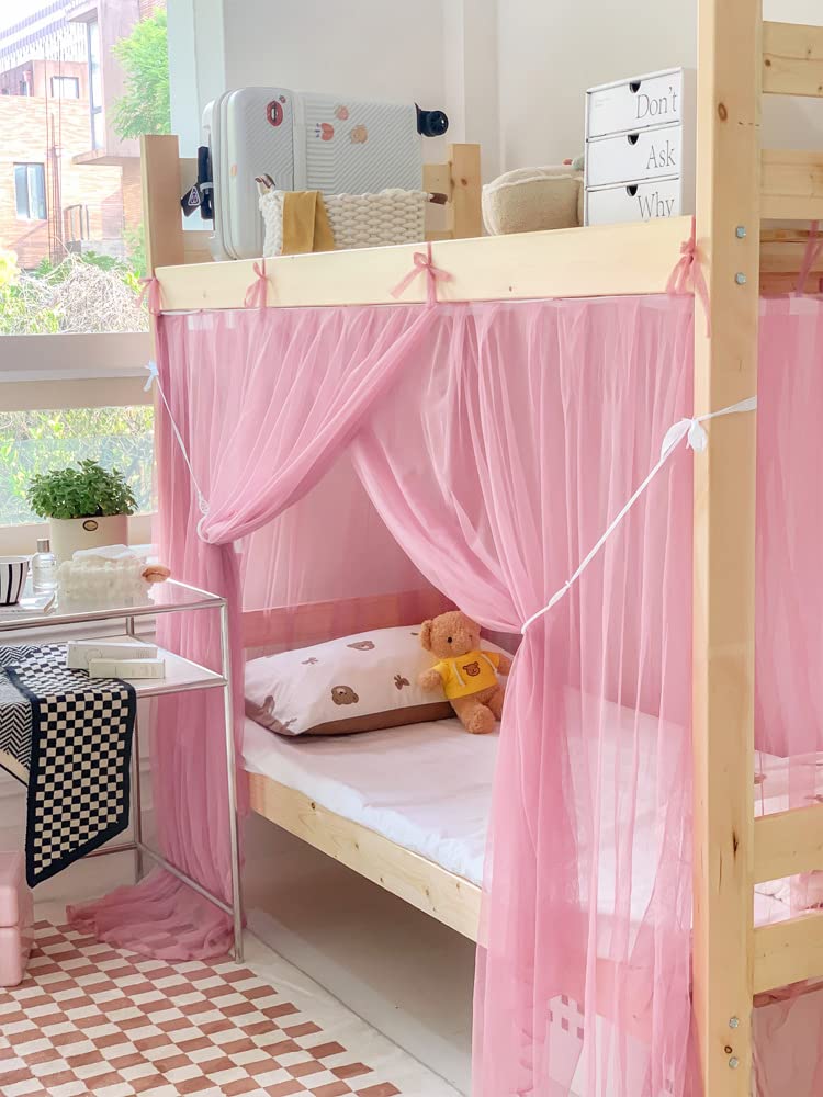 Premium Akiky Bunk Bed Canopy Curtains - Twin XL Mosquito Net for Kids & Teens - Dustproof Loft Bed Drapes in Pink - Perfect for Dorms, Student Housing & Kids' Bedrooms (Twin Extra Long Size)