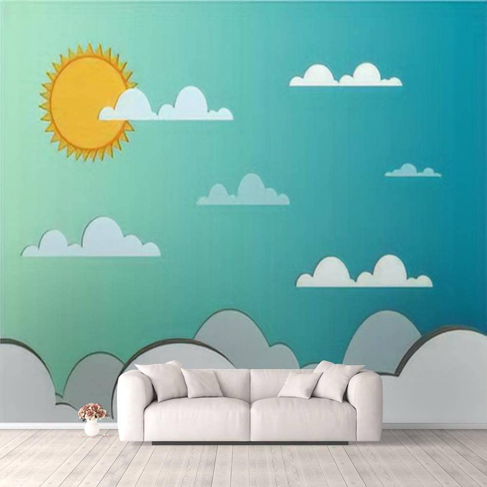 Modern 3D Sky Clouds & Sun Wall Mural - Removable Peel & Stick Wallpaper for Graphic Design - Perfect for Living Room, Bedroom & TV Background Decor - Home Office & Nursery Wall Stickers
