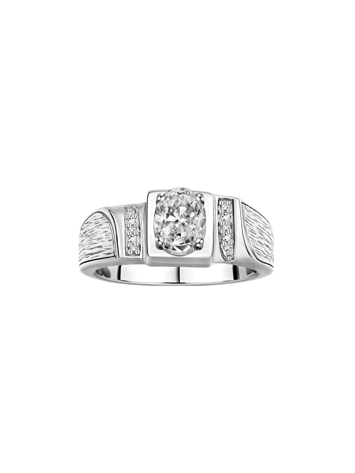 Sterling Silver Men's Ring with 8x6mm Oval Gemstone & Diamonds - Classic Designer Birthstone Ring for Men in Sizes 8-13 | Wedding, Engagement, Anniversary & Gift Jewelry