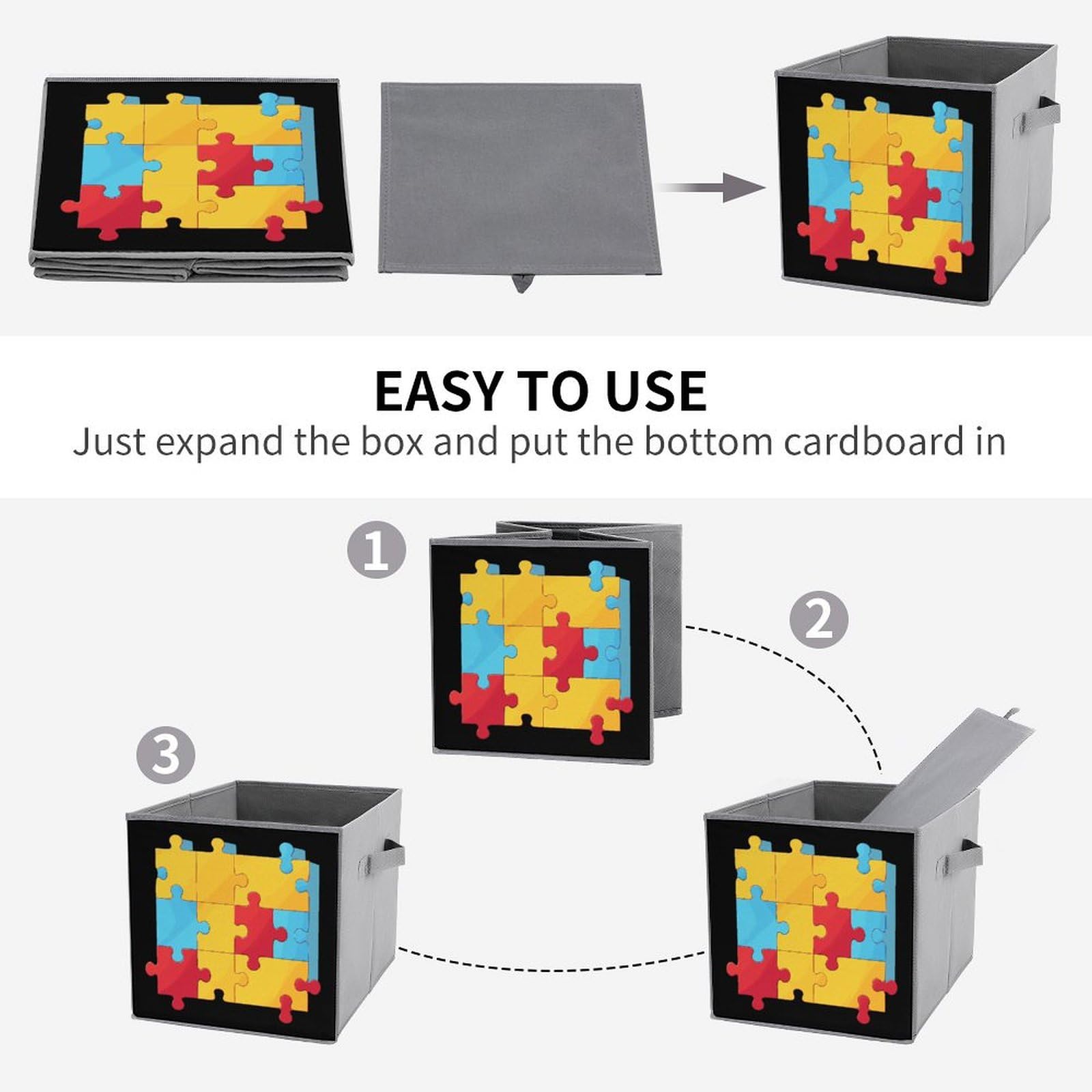 Foldable Storage Cubes with Handles - 2PCS Puzzle Organizers for Home & Office