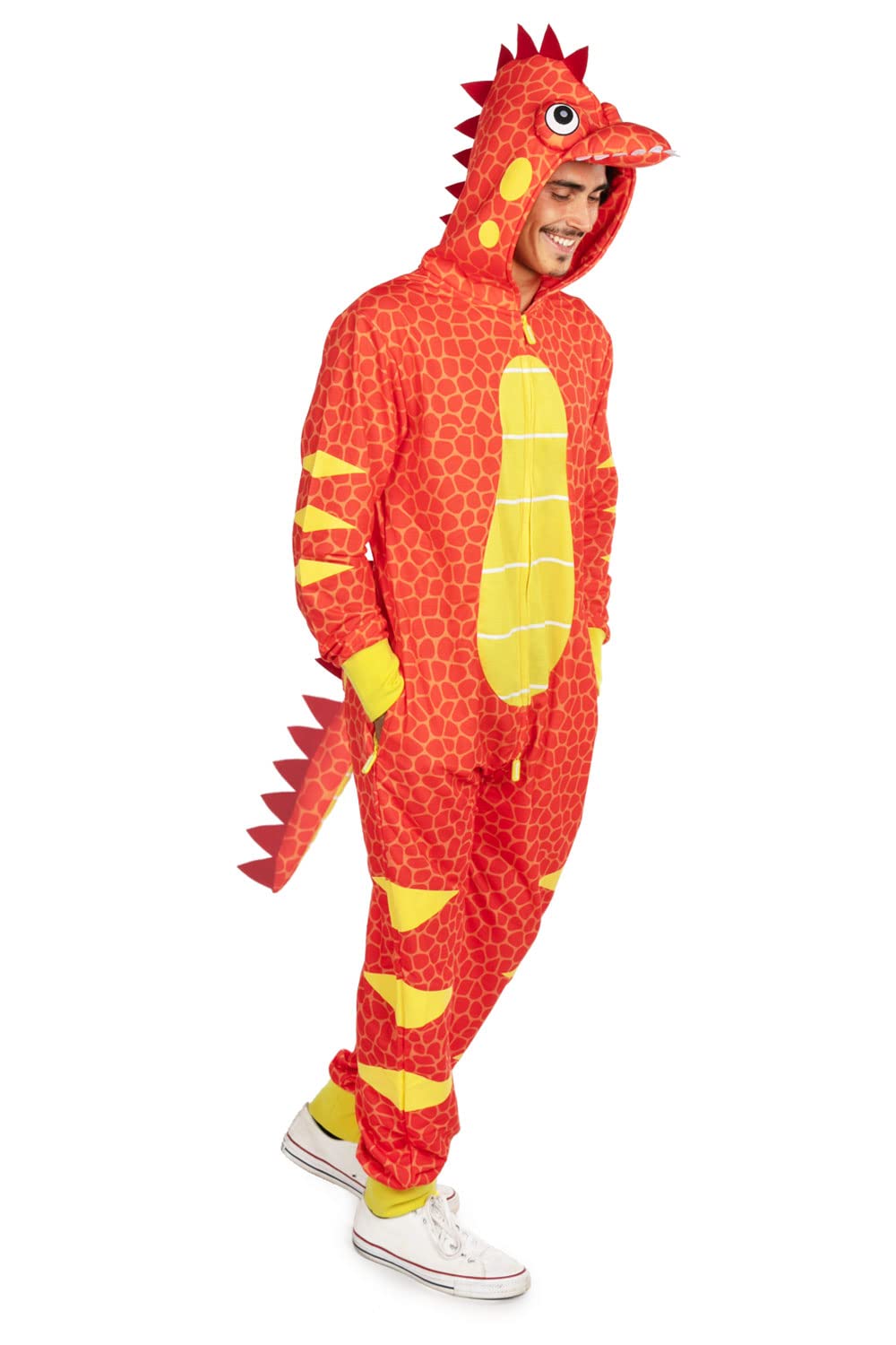 Men's T-Rex Dinosaur Halloween Costume - Adult Tyrannosaurus Rex Costume with Stuffed Hood & Tail | Funny Dino Outfit for Halloween Parties, Cosplay & Themed Events
