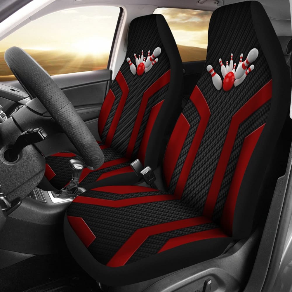 Premium Bowling-Themed Metallic Print Car Seat Covers - Black & Red Racing Style | Universal Fit for Cars, Trucks & SUVs | Perfect for Bowling Enthusiasts & Sports Car Lovers