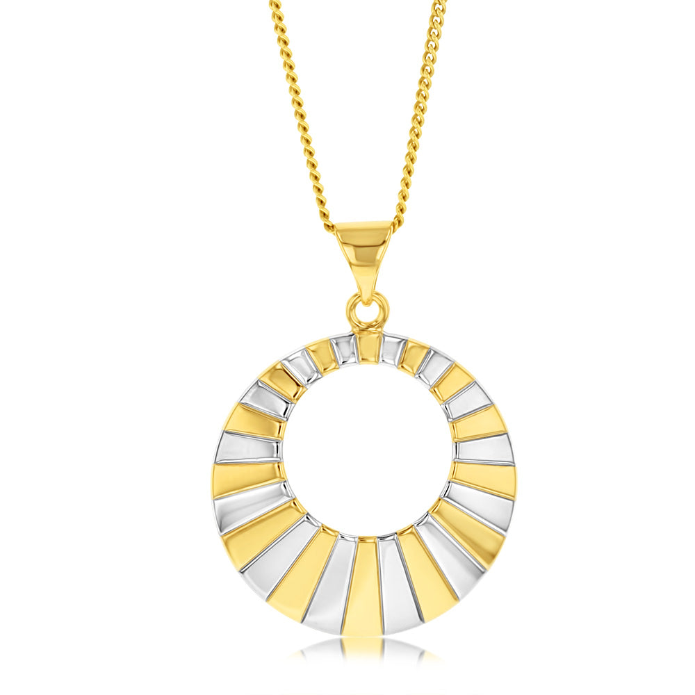 9ct Yellow and White Gold Round Pendant - Elegant Patterned Jewelry for Women - Perfect for Gifts, Anniversaries, and Special Occasions