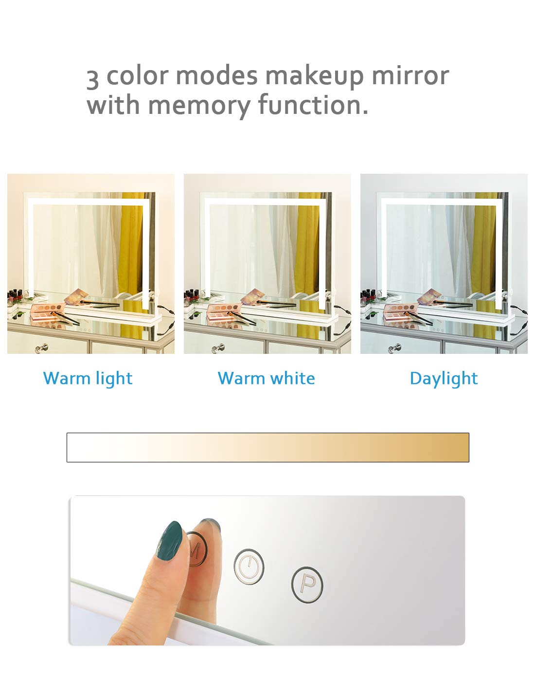 iCREAT Hollywood Vanity Mirror with LED Strip Lights - 27.56x22.24 Inch Lighted Makeup Mirror with Smart Touch Control, Wall Mount or Tabletop Dressing Mirror (White) - Perfect for Home Beauty Salon, Bedroom Makeup Station & Professional Cosmetics Application