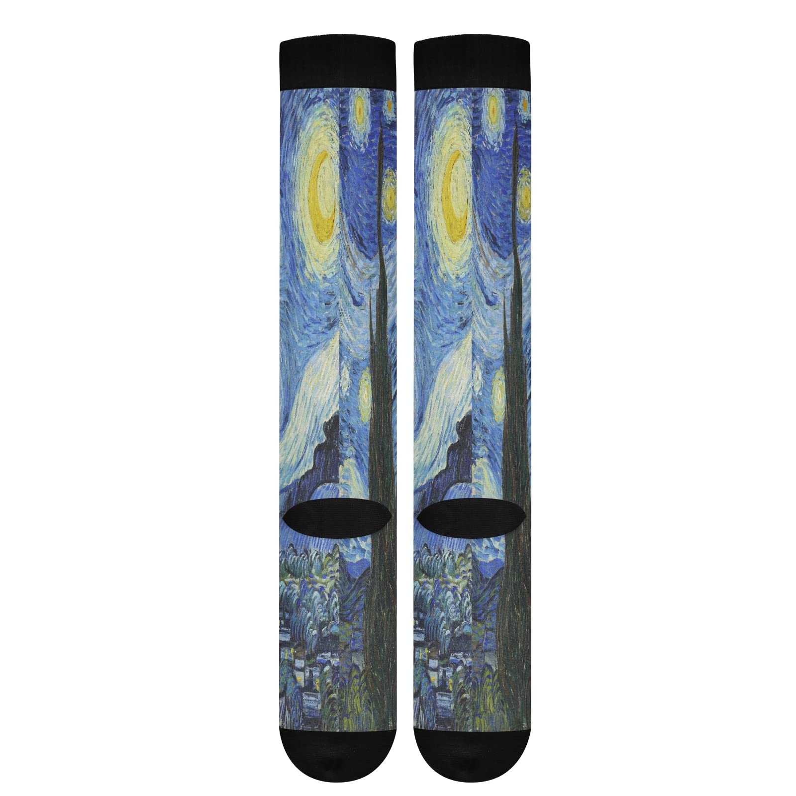 **Compression Socks for Women & Men – Knee High Support Socks for Running, Hiking, Fitness – The Starry Night Design – Perfect for Workouts & Travel**