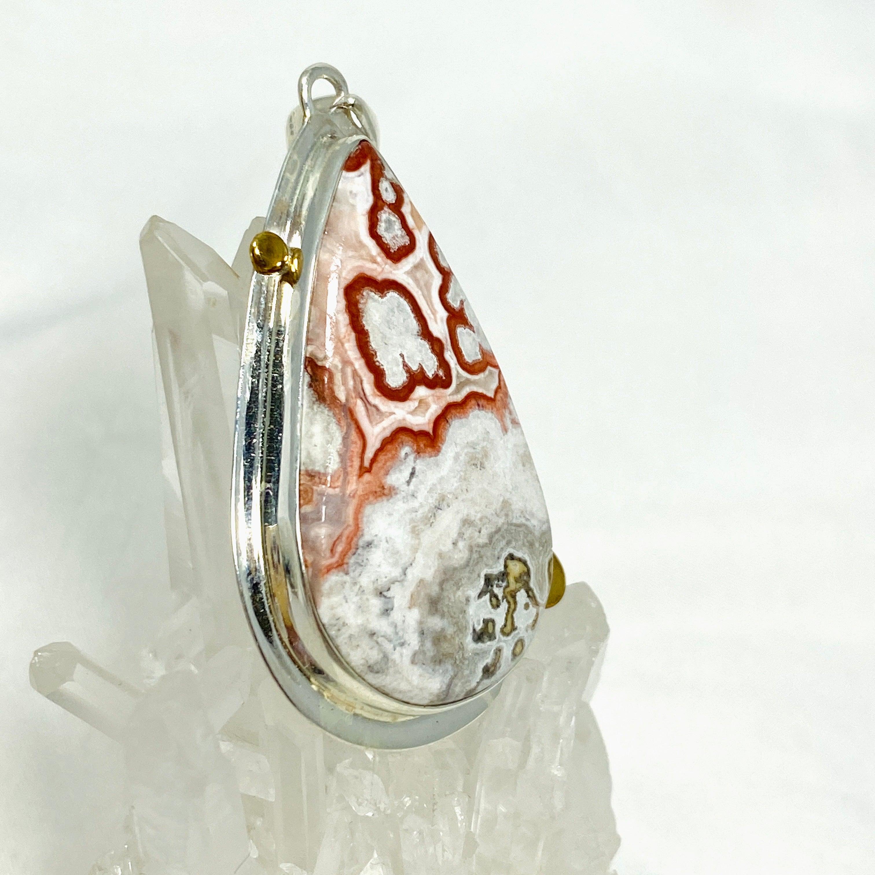 Crazy Lace Agate Rosetta Stone Teardrop Pendant Necklace - KPGJ4449 | Handmade Jewelry for Women, Boho Chic Accessory | Perfect for Casual Wear, Date Nights & Special Occasions