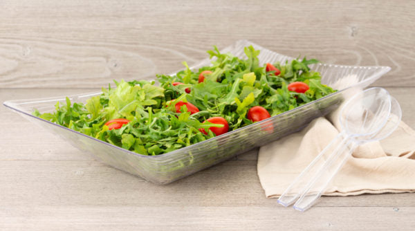2 Pack Clear Rectangle Textured Salad Bowls - Durable BPA-Free Serving Dishes for Kitchen, Picnics & Party Food Display
