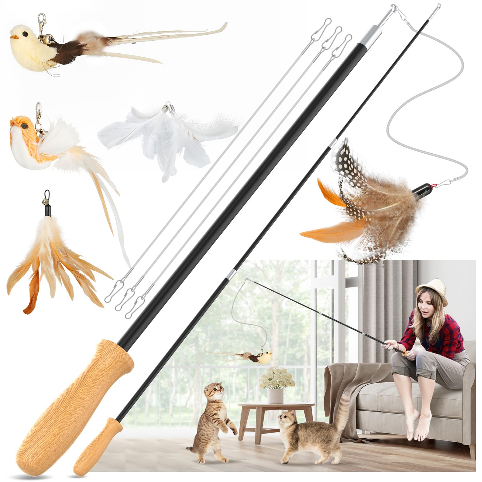 ROSAUI Interactive Cat Teaser Wand Toy - 42.15