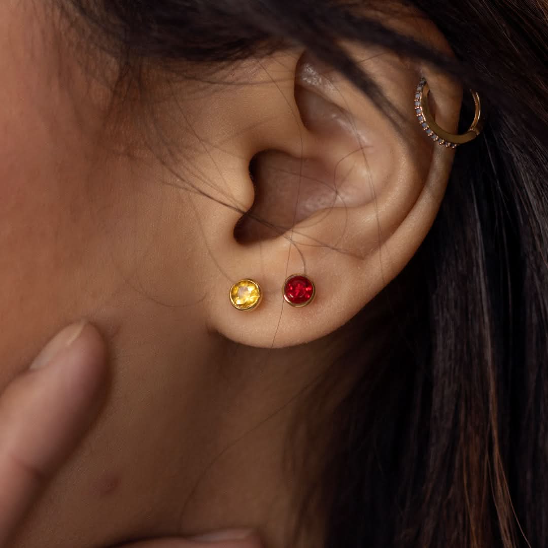 Garnet Mini Stud Earrings 14K Gold Plated | January Birthstone Jewelry for Women | Perfect for Gifts, Parties & Everyday Wear
