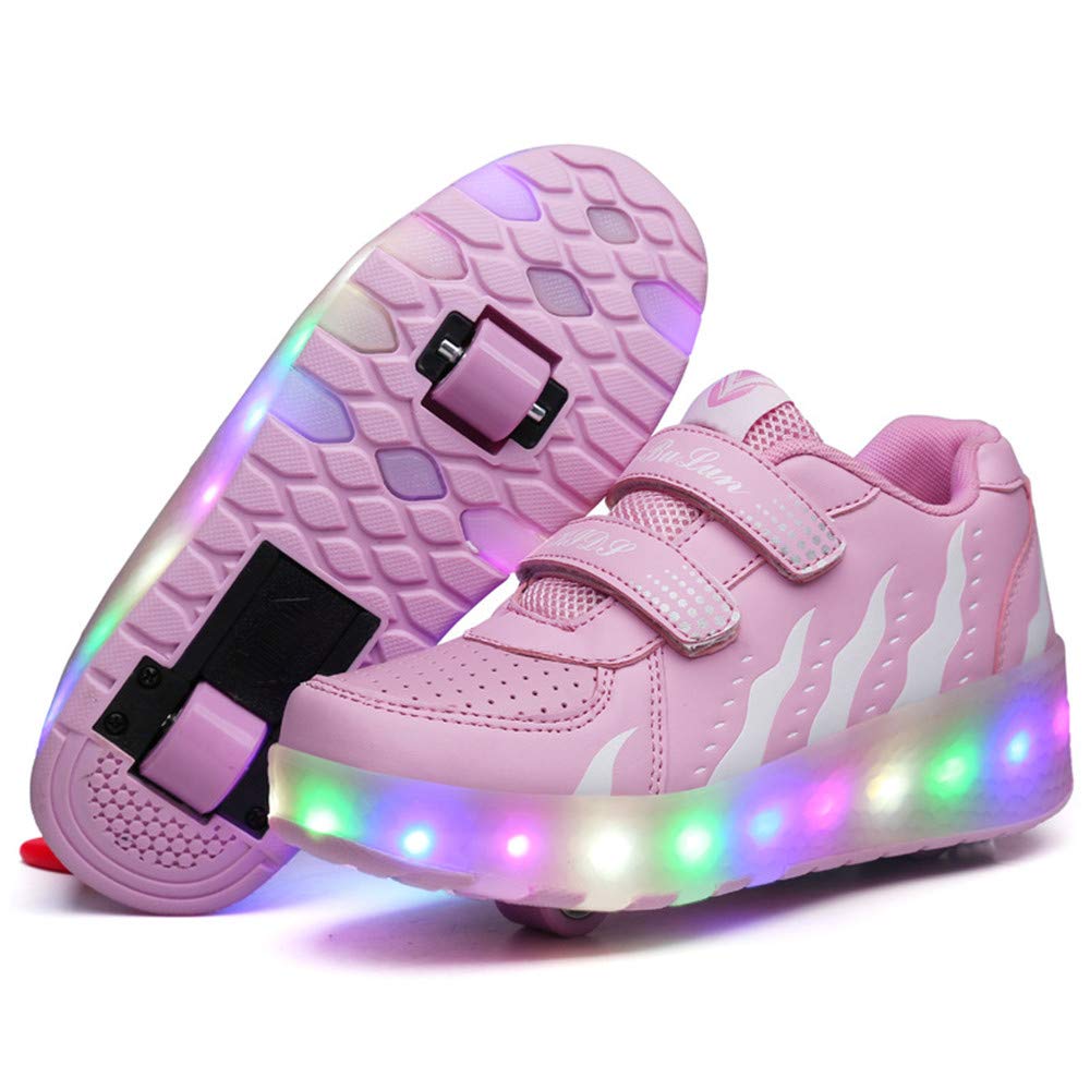 ZJDU LED Roller Shoes for Kids - Rechargeable Double Wheel Skates with Colorful Lights for Boys & Girls - Perfect for Outdoor Play, Sports & Fun Activities